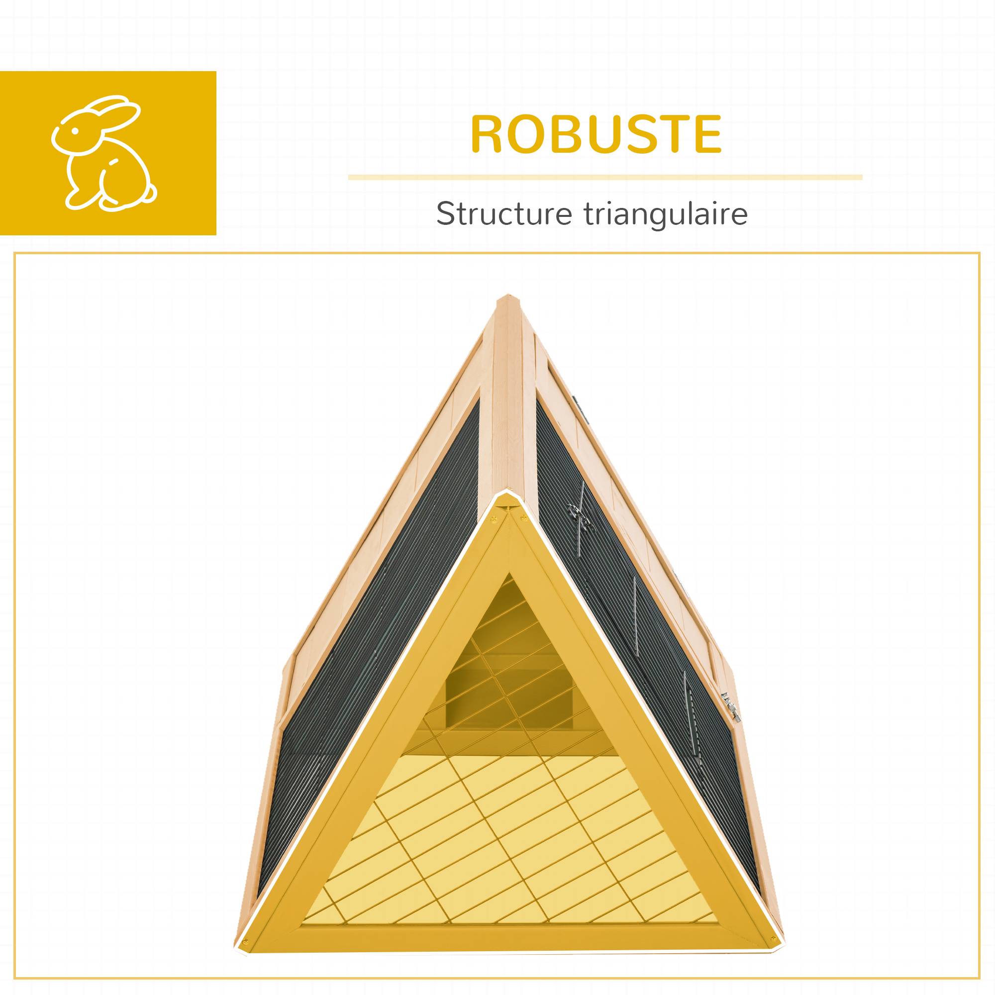 Enclos triangulaire sol, niche double porte, lapins/poules/tortue, 116x62,2x52,5 cm, pin massif, gris - Image 8