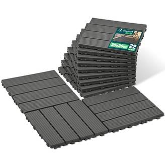 Lot de 22 Dalles clipsables extérieur 30x30 cm - Caillebotis de terrasse antidérapant et drainant - Plastique - Anthracite - VOUNOT®