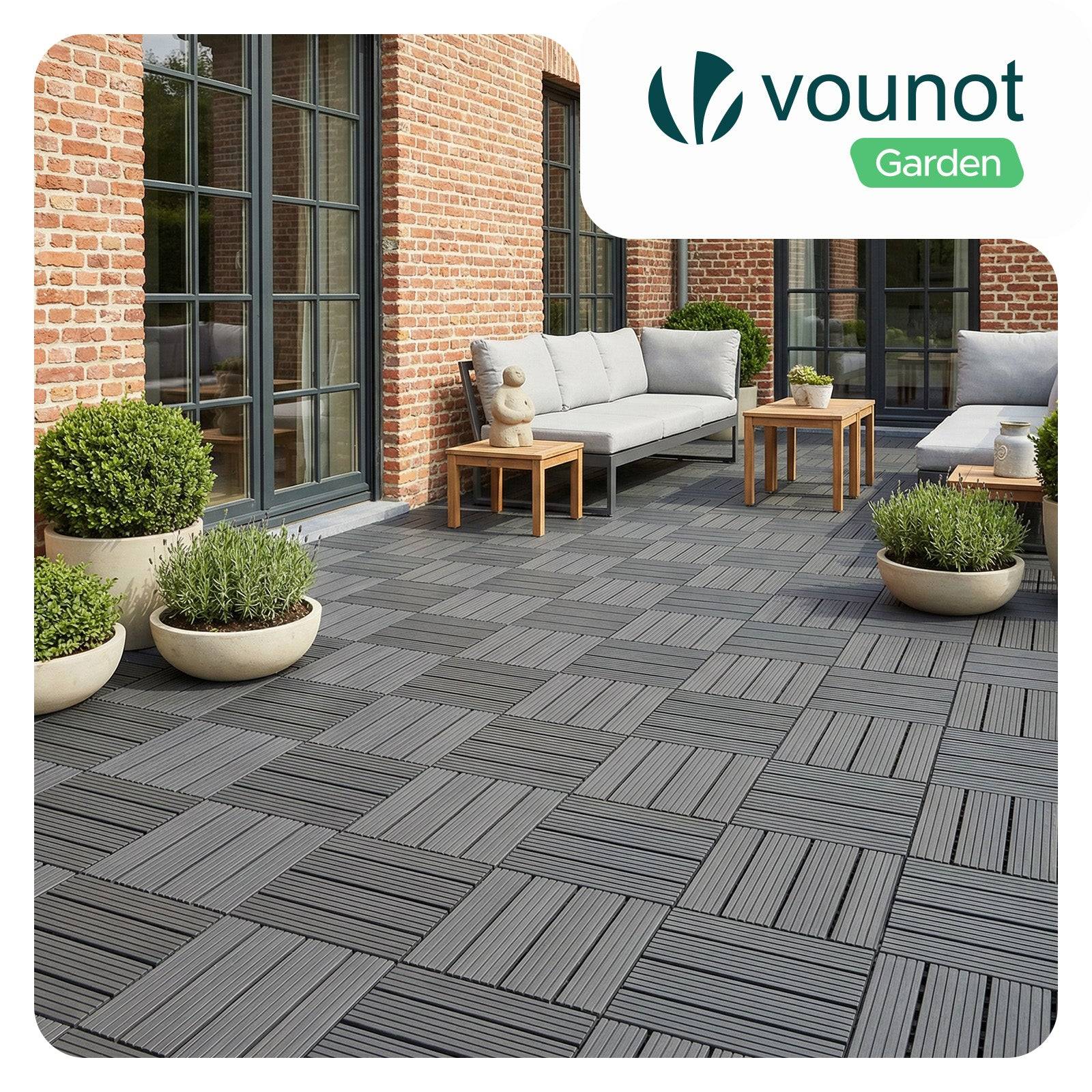 Lot de 22 Dalles clipsables extérieur 30x30 cm - Caillebotis de terrasse antidérapant et drainant - Plastique - Anthracite - VOUNOT® - Image 2