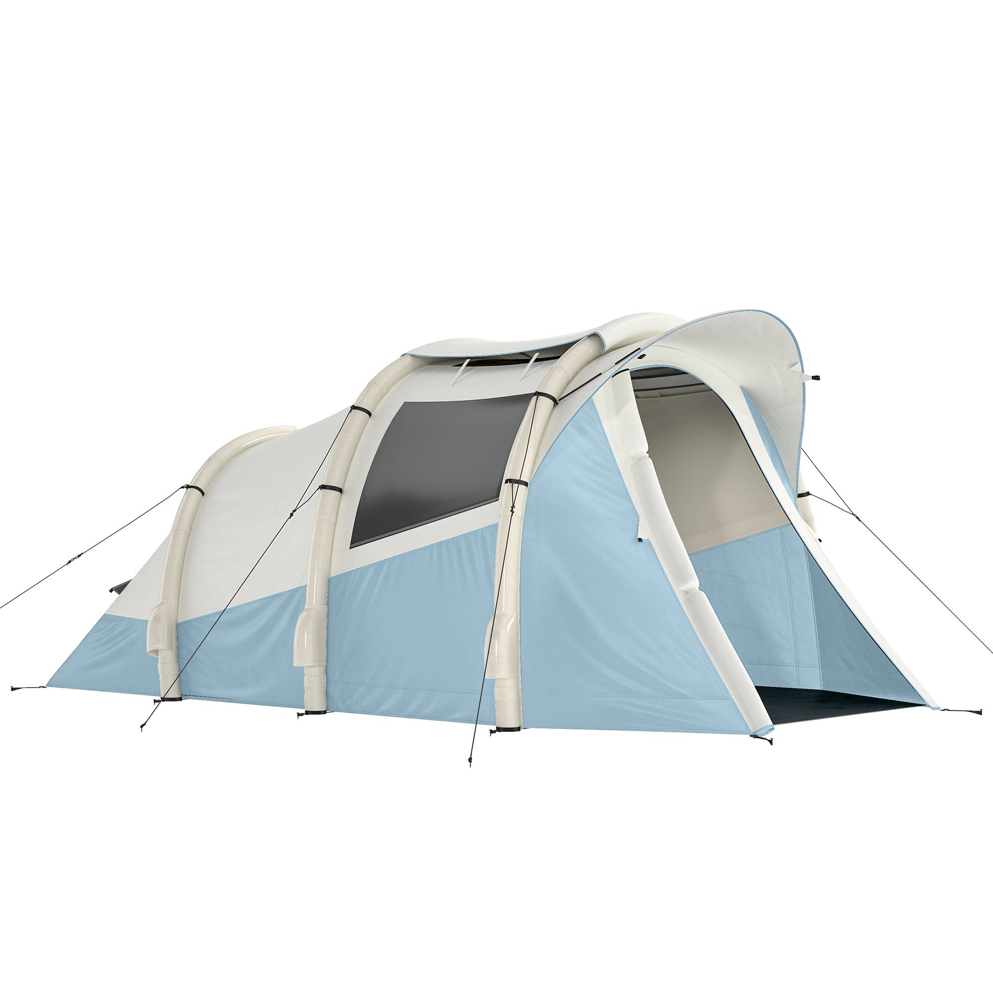 Tente gonflable 2-3 personnes pompe, chambre et séjour, imperméable 3000 mm, montage rapide, bleu clair - Image 1