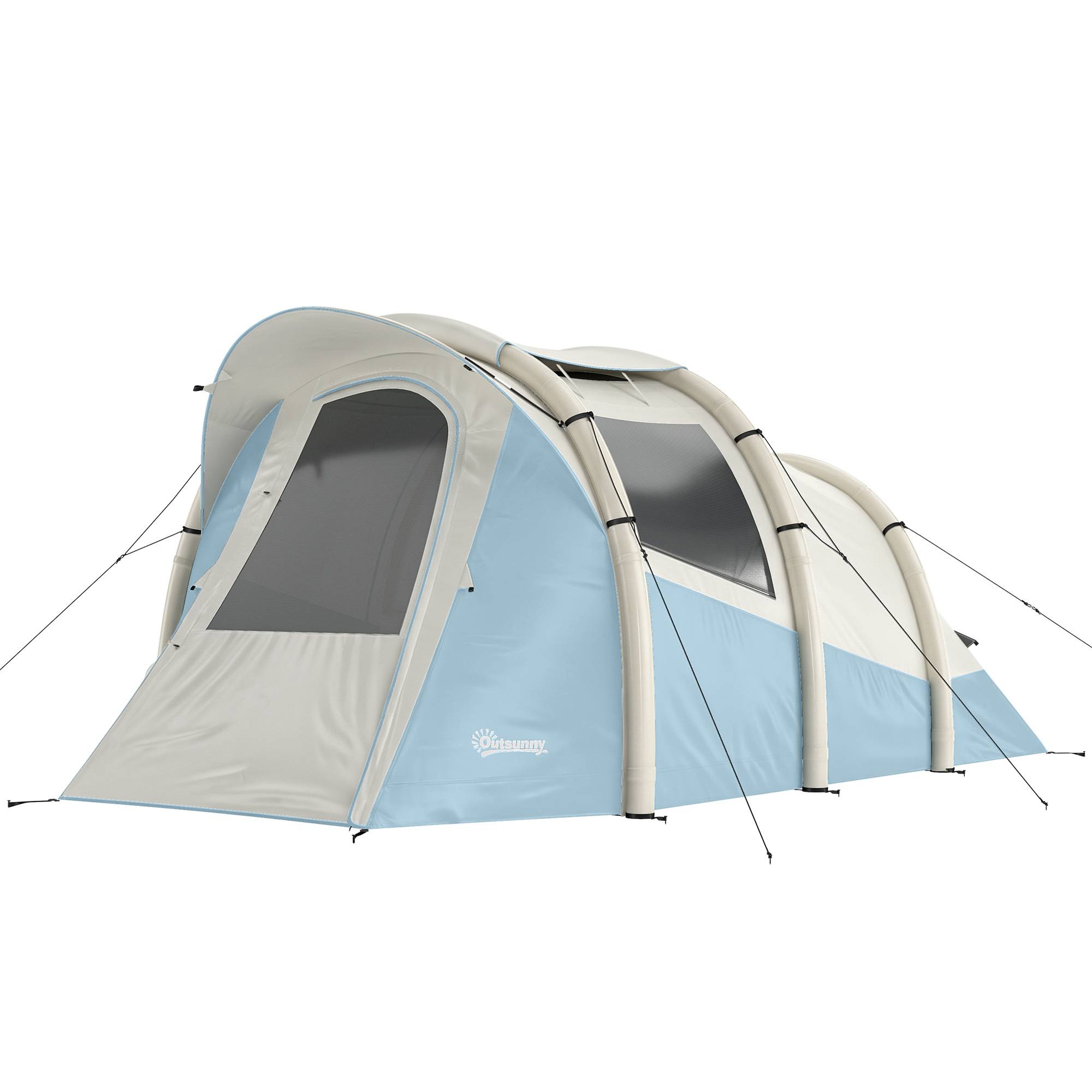 Tente gonflable 2-3 personnes pompe, chambre et séjour, imperméable 3000 mm, montage rapide, bleu clair - Image 2