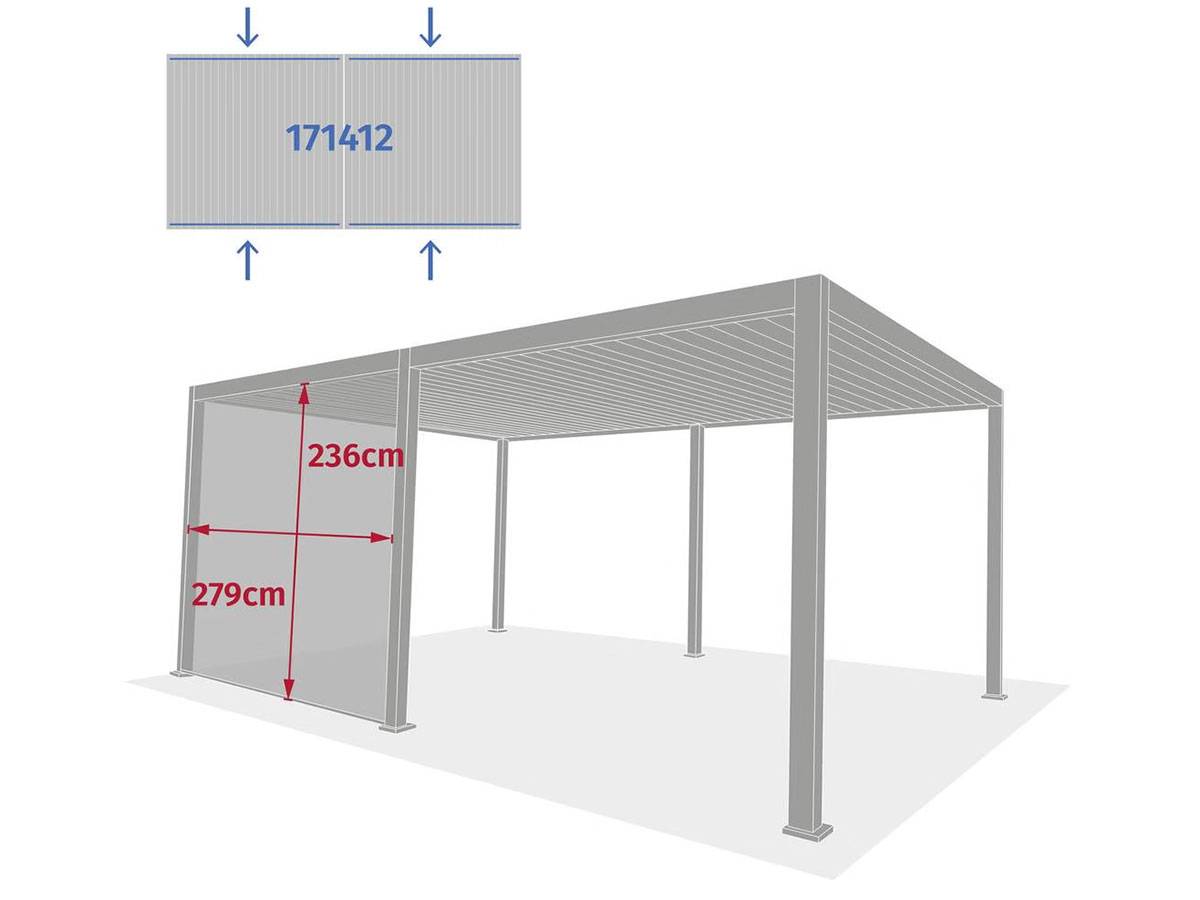 Hesperide - Store pour pergola bioclimatique "Evora" grand modèle 2,7 x 2,3 m en texaline Gris clair & blanc - Hespéride - Image 3