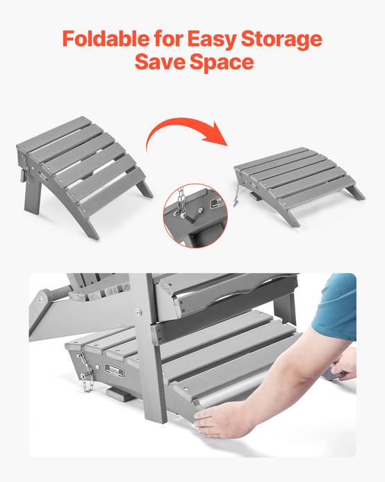 VEVOR Repose-pieds pliable Adirondack, PEHD, 430x480x330mm, gris. - Image 3