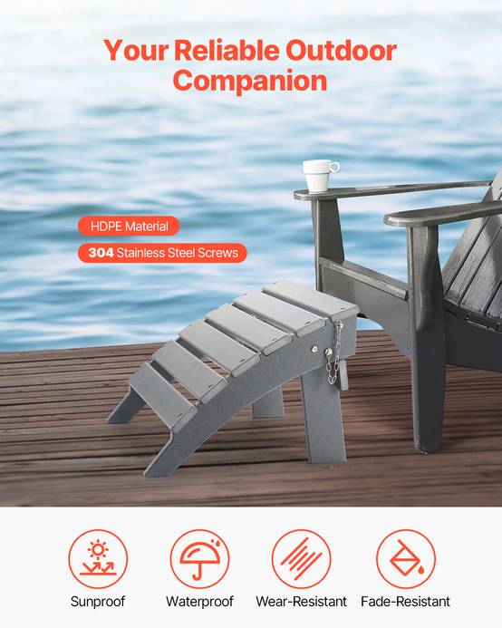 VEVOR Repose-pieds pliable Adirondack, PEHD, 430x480x330mm, gris. - Image 2