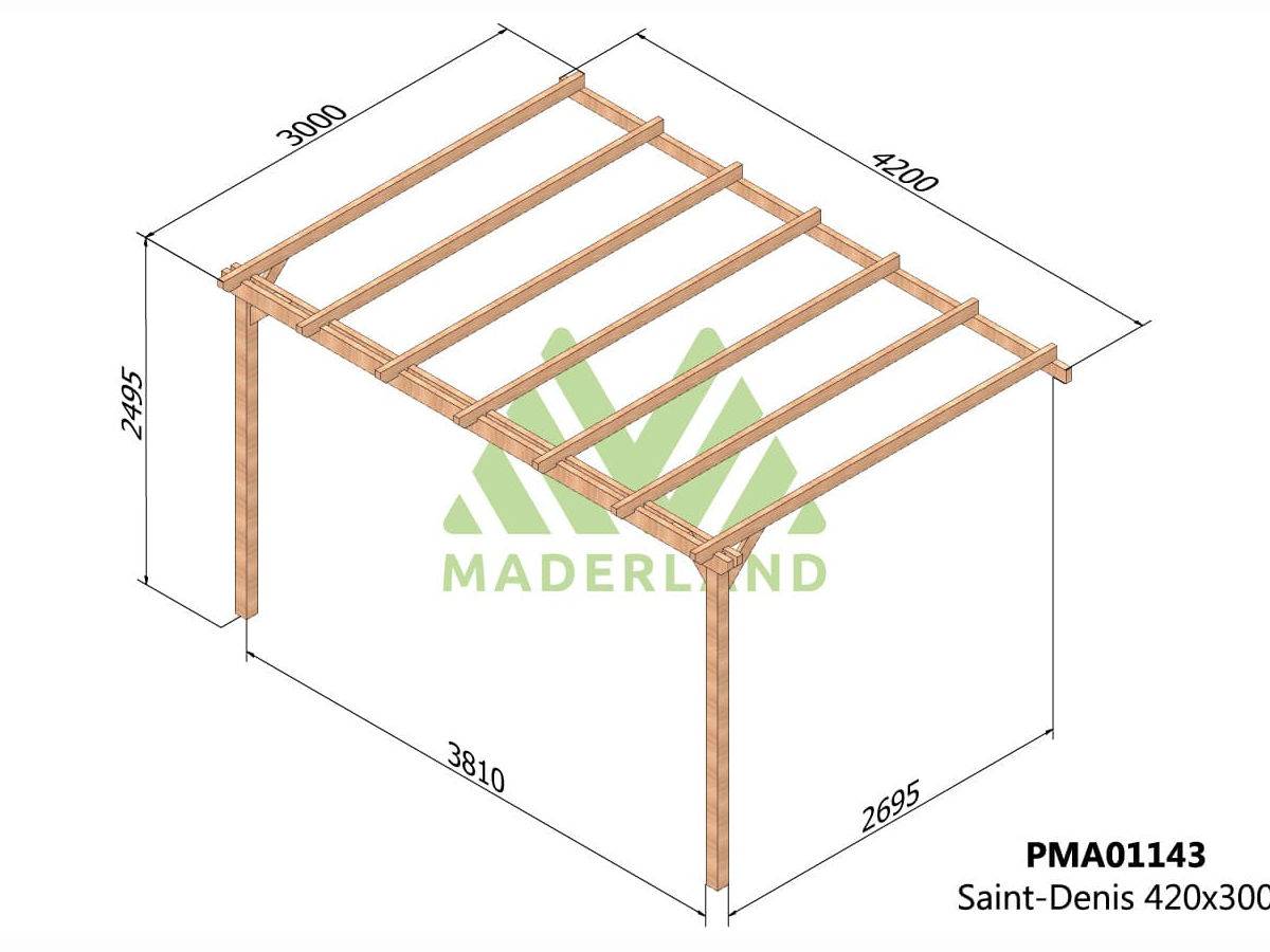 Pergola adossée en bois massif Saint-Denis 420 x 300 cm + 2 supports surélevés - Maderland - Image 2