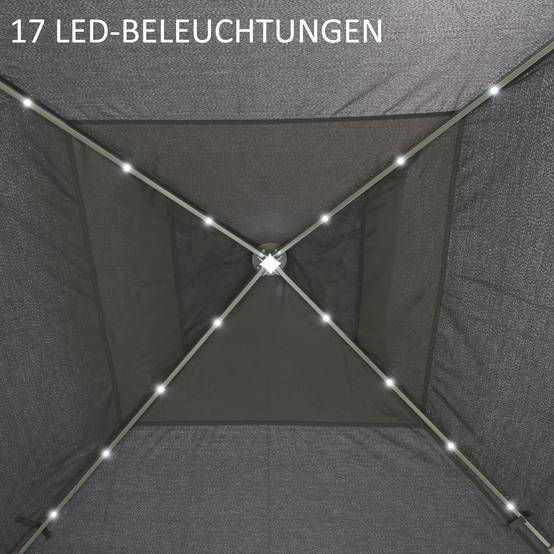 Tonnelle Pliante Pop-Up Métal Jardin LED Solaire Moustiquaire 3,3x3,3m Gris - ComfortXL Outdoor Living - Image 7