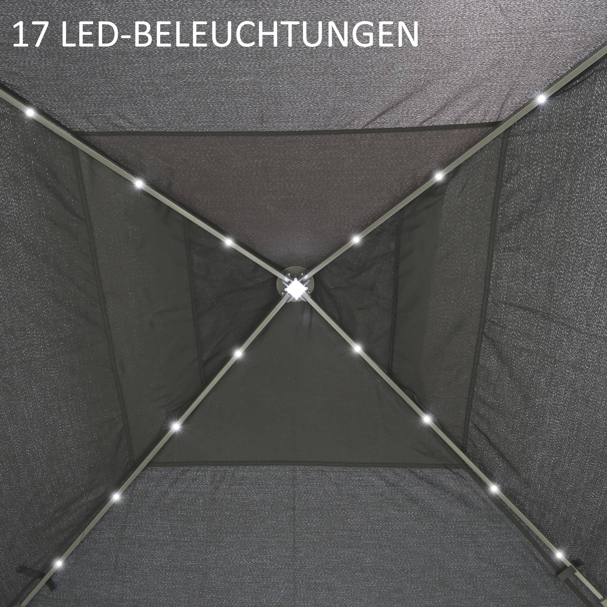 Tonnelle Pliante Pop-Up Métal Jardin LED Solaire Moustiquaire 3,3x3,3m Gris - ComfortXL Outdoor Living - Image 7