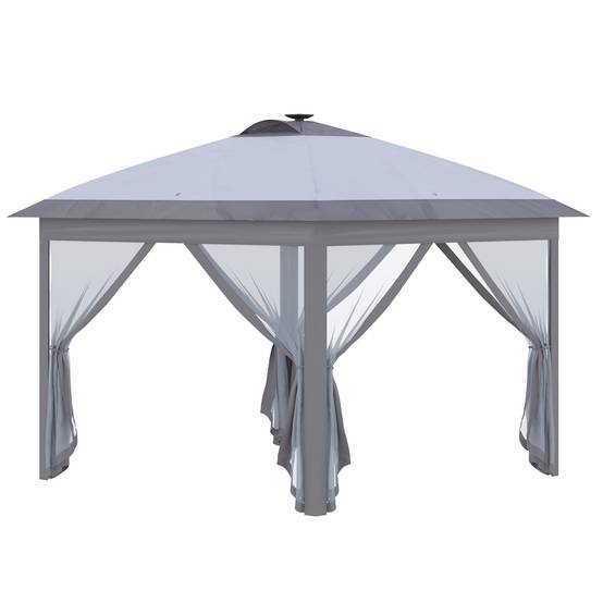 Tonnelle Pliante Pop-Up Métal Jardin LED Solaire Moustiquaire 3,3x3,3m Gris - ComfortXL Outdoor Living - Image 2