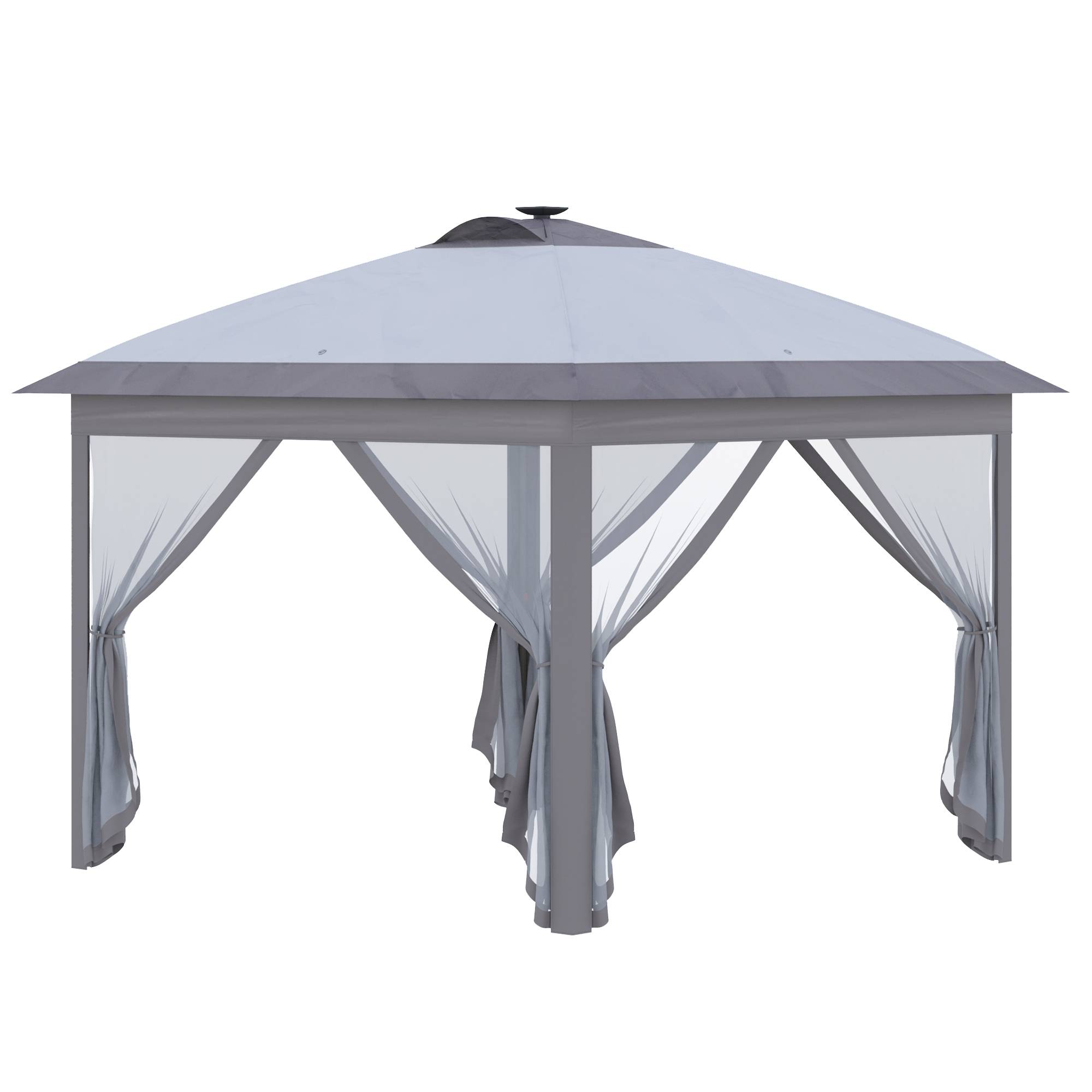 Tonnelle Pliante Pop-Up Métal Jardin LED Solaire Moustiquaire 3,3x3,3m Gris - ComfortXL Outdoor Living - Image 2