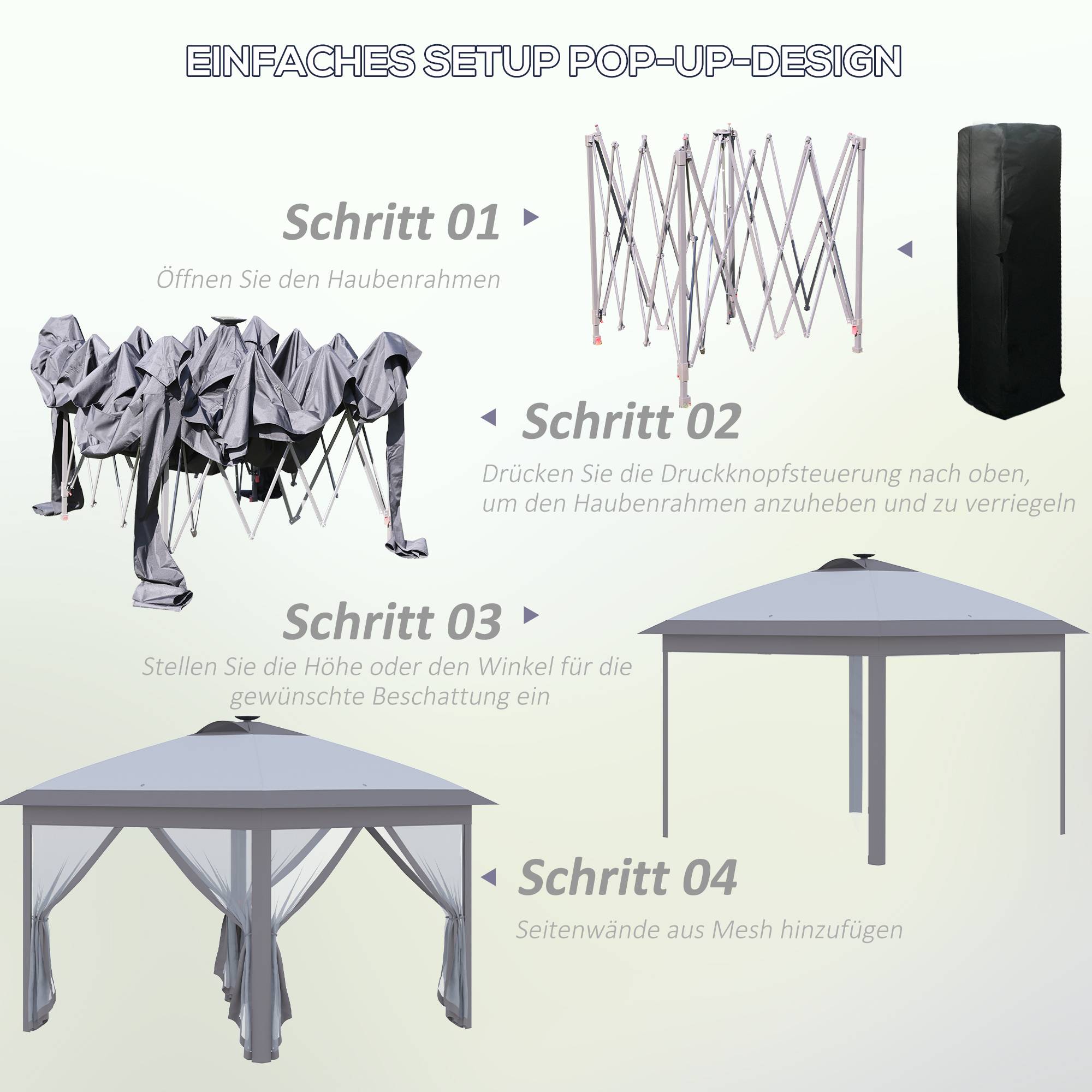 Tonnelle Pliante Pop-Up Métal Jardin LED Solaire Moustiquaire 3,3x3,3m Gris - ComfortXL Outdoor Living - Image 5