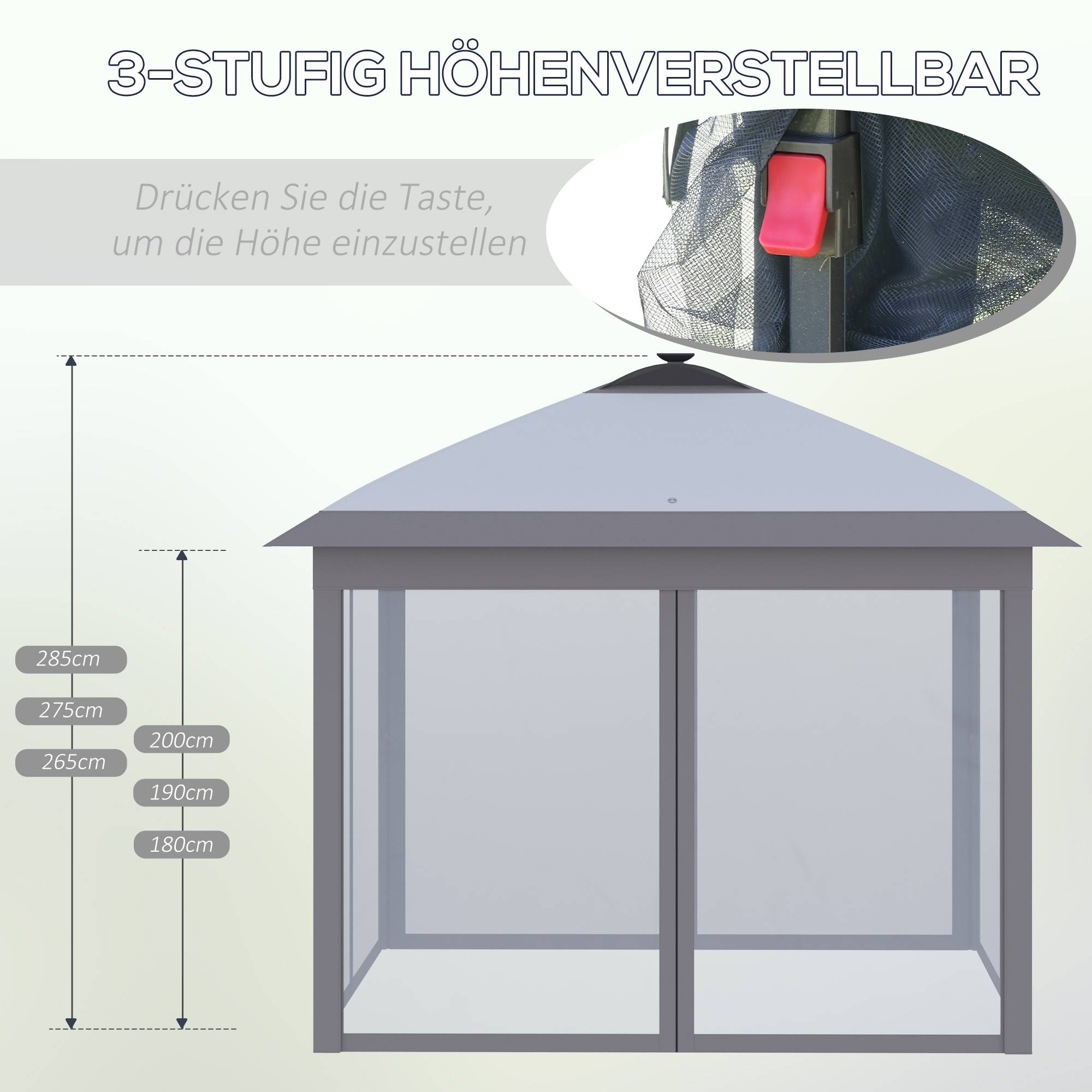 Tonnelle Pliante Pop-Up Métal Jardin LED Solaire Moustiquaire 3,3x3,3m Gris - ComfortXL Outdoor Living - Image 6