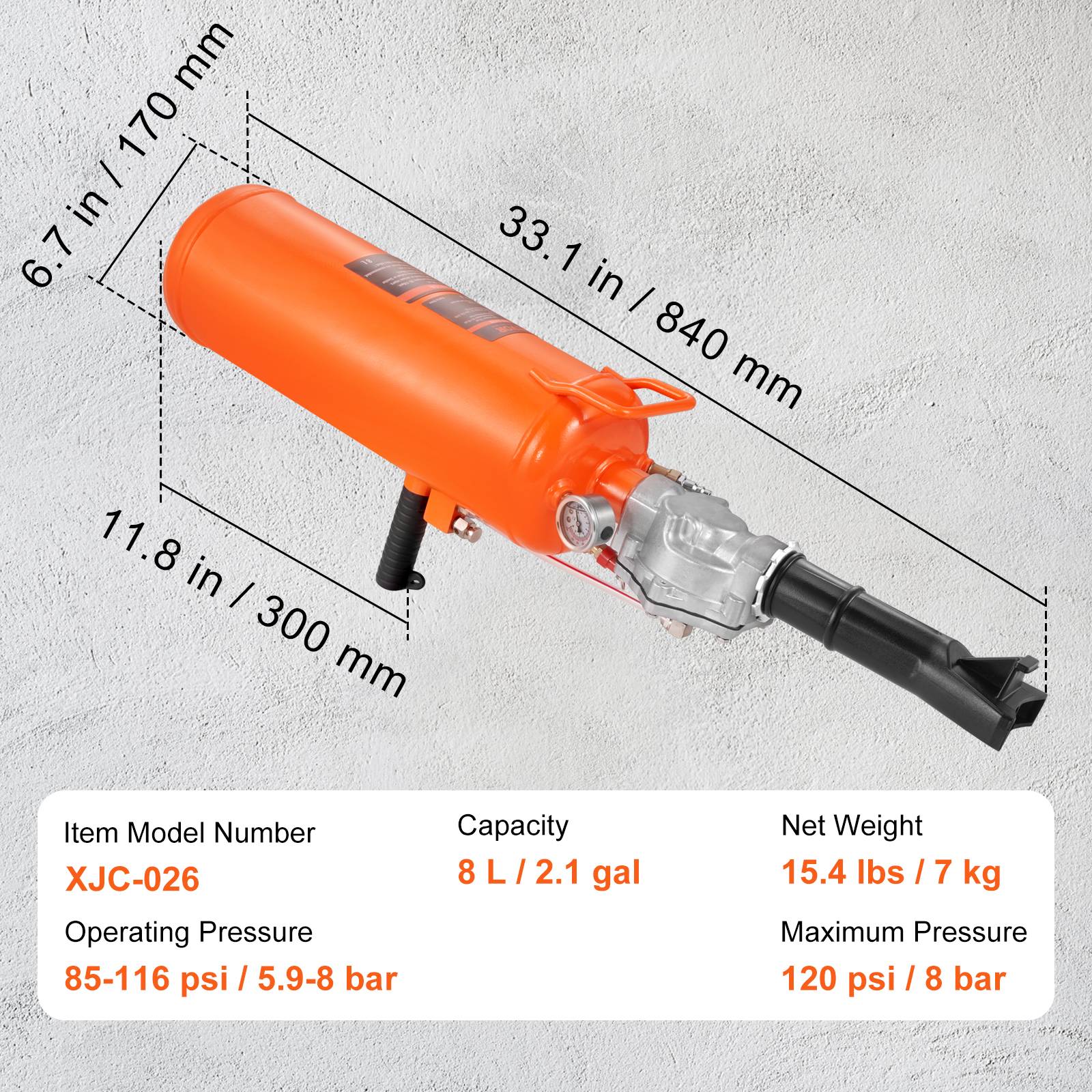 Vevor - VEVOR Canon à air 8L, gonfleur pneus 120 PSI, portable 85-116 PSI, pour véhicules, atelier. - Image 7