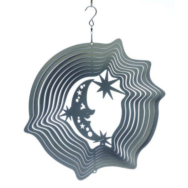 Mobile à vent lune & étoiles argent 30 cm Grand modèle Spin-Art Spinners - Image 1
