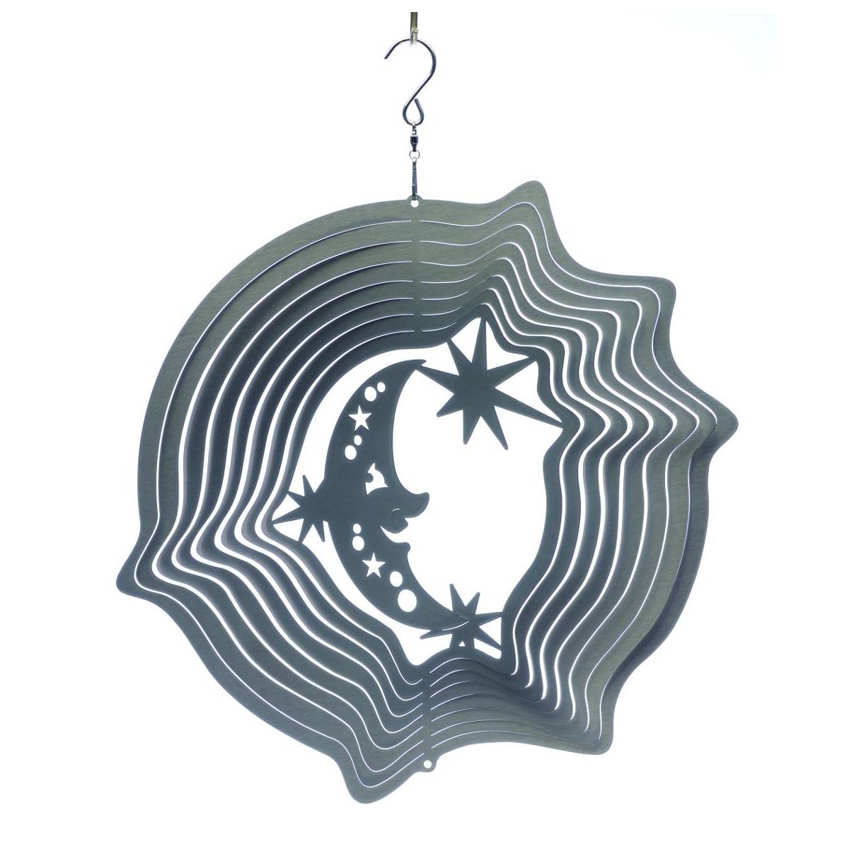 Mobile à vent lune & étoiles argent 30 cm Grand modèle Spin-Art Spinners - Image 1