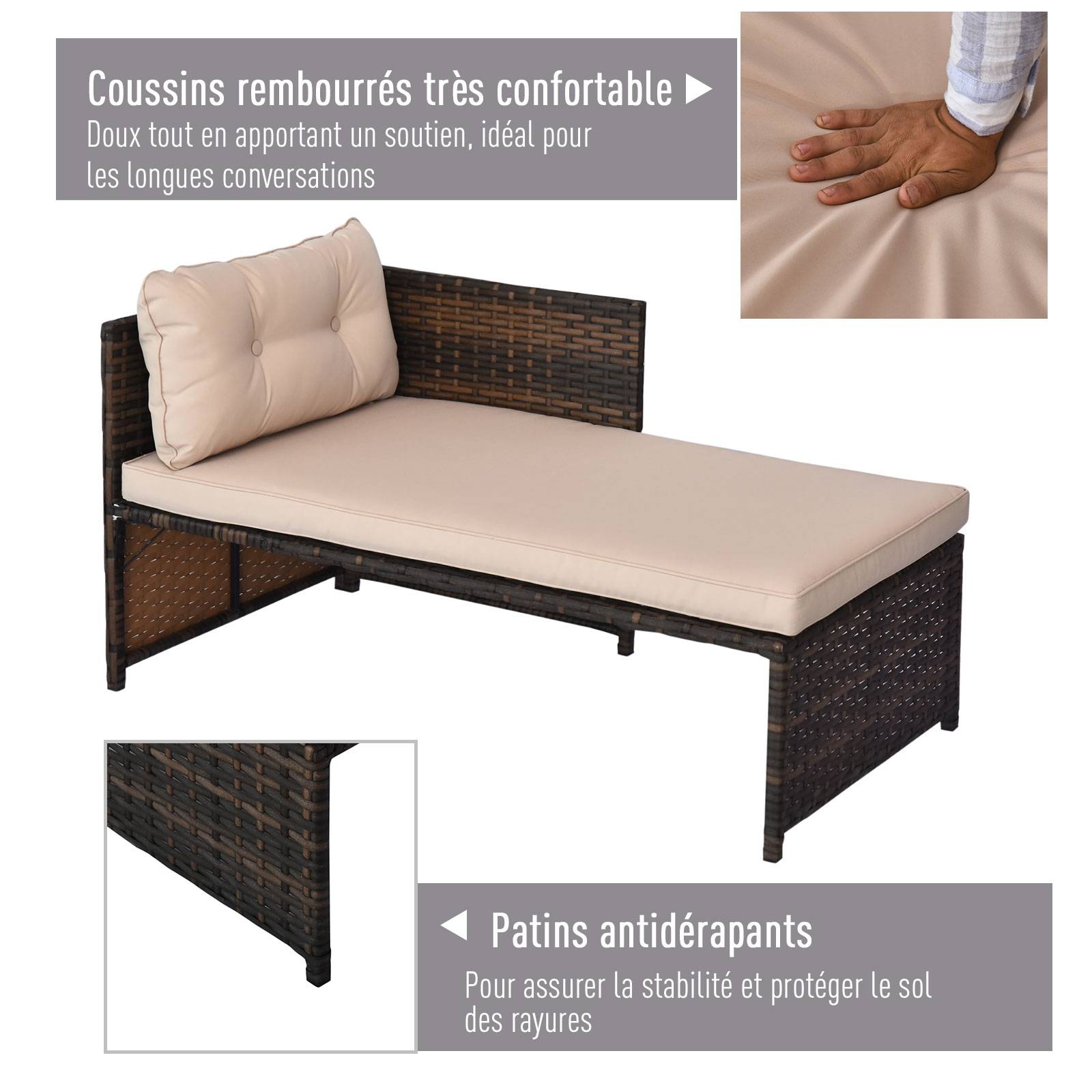Outsunny - Ensemble salon de jardin 2 pièces canapé d'angle 4 places + table basse plateau verre trempé + 5 coussins résine tressée brun - Outsunny - Image 5