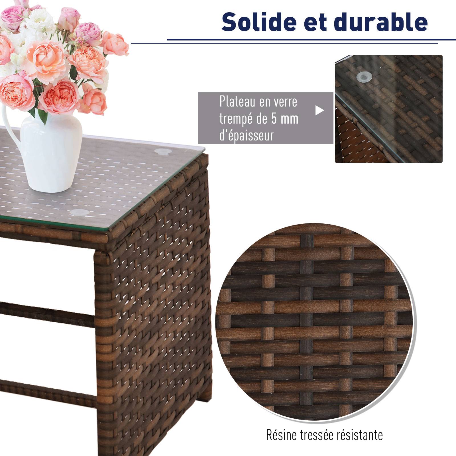 Outsunny - Ensemble salon de jardin 2 pièces canapé d'angle 4 places + table basse plateau verre trempé + 5 coussins résine tressée brun - Outsunny - Image 4