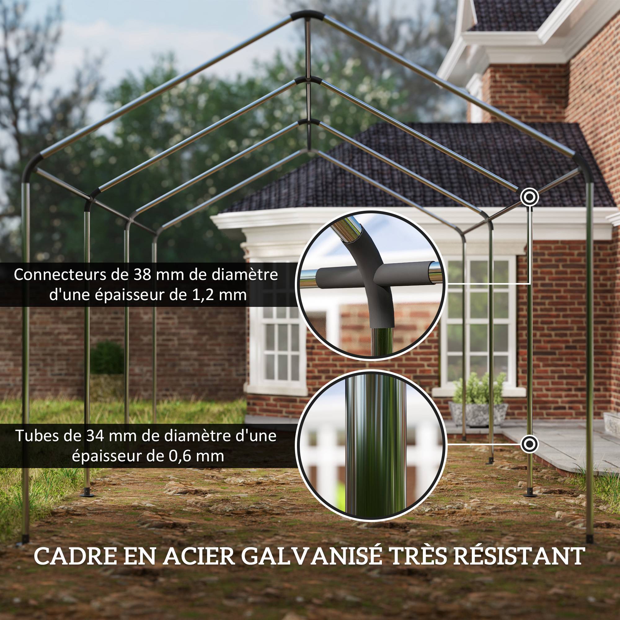 ComfortXL - Tente garage carport acier et toile PE pour véhicules protection anti-UV 3x6m vert - ComfortXL Outdoor Living - Image 7
