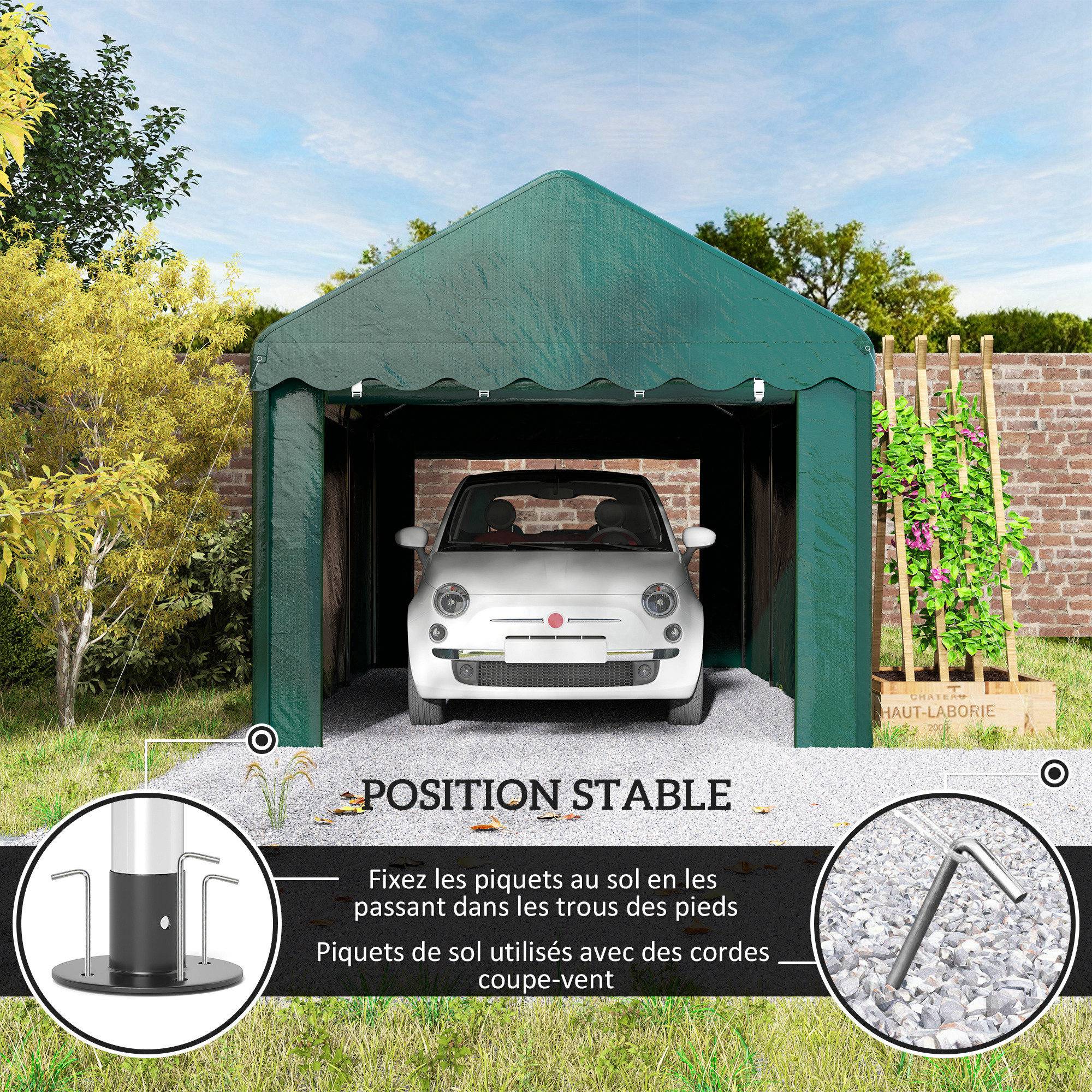 ComfortXL - Tente garage carport acier et toile PE pour véhicules protection anti-UV 3x6m vert - ComfortXL Outdoor Living - Image 9