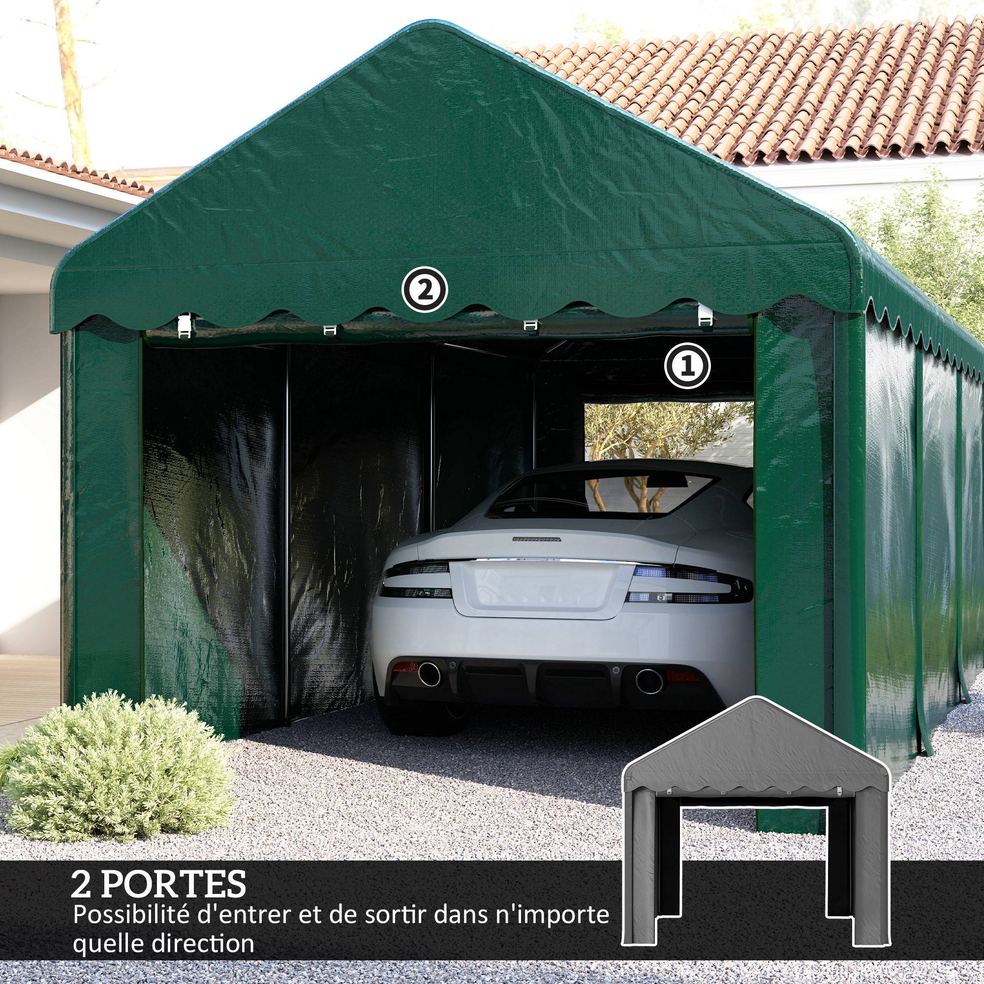 ComfortXL - Tente garage carport acier et toile PE pour véhicules protection anti-UV 3x6m vert - ComfortXL Outdoor Living - Image 8