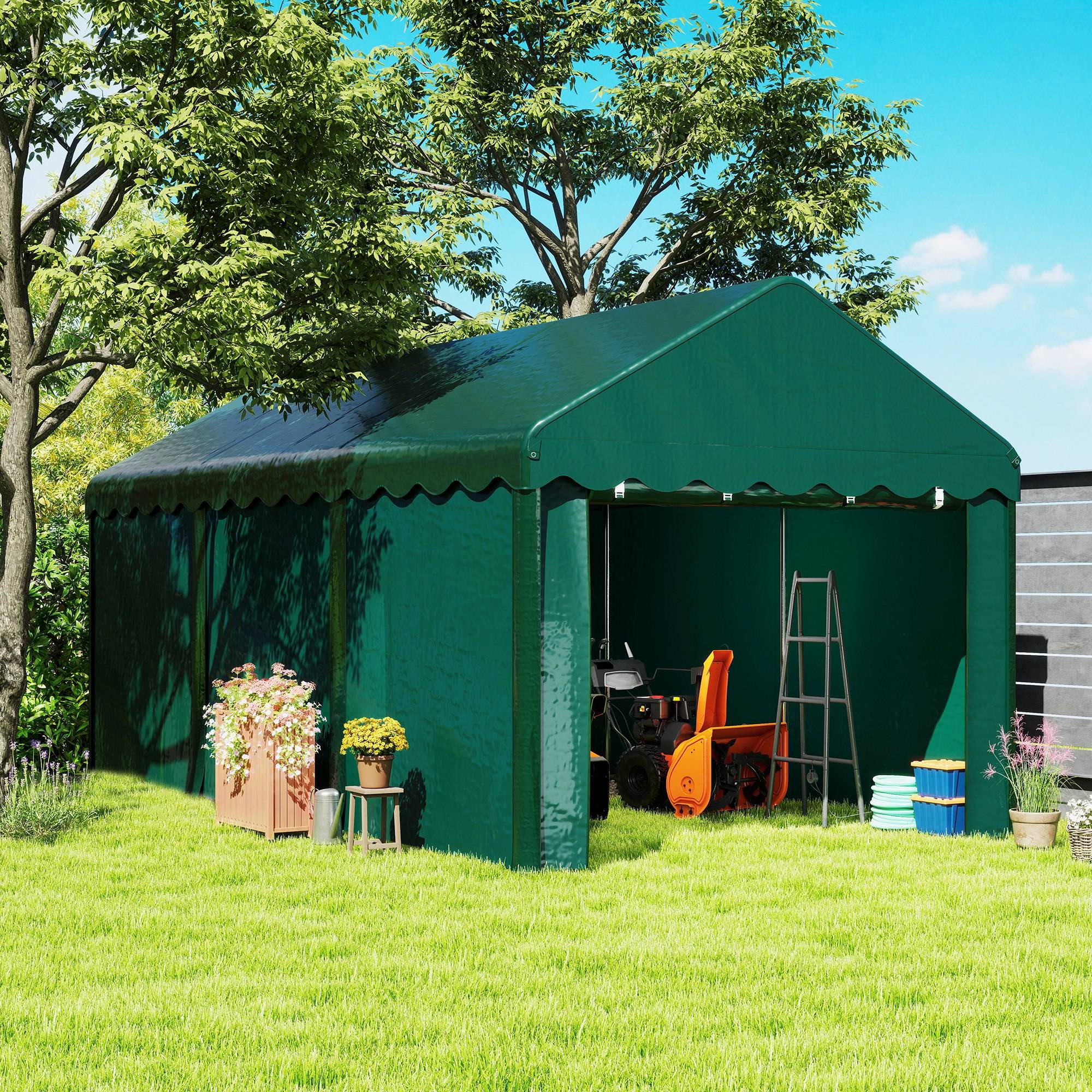 ComfortXL - Tente garage carport acier et toile PE pour véhicules protection anti-UV 3x6m vert - ComfortXL Outdoor Living - Image 3