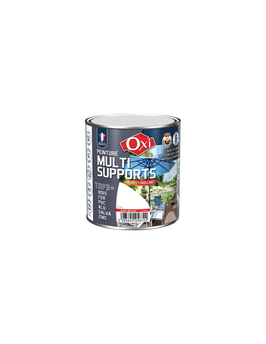 Oxi - Peinture Top 3 Bois Fer Pvc 500ml Blanc Brillant Ral9010 - Oxi