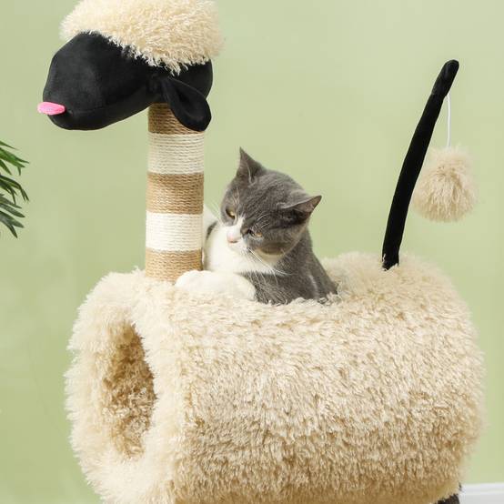 Arbre à chat bois et peluche marron clair 48 x 34 x 98 cm - PANGIVO - Image 9