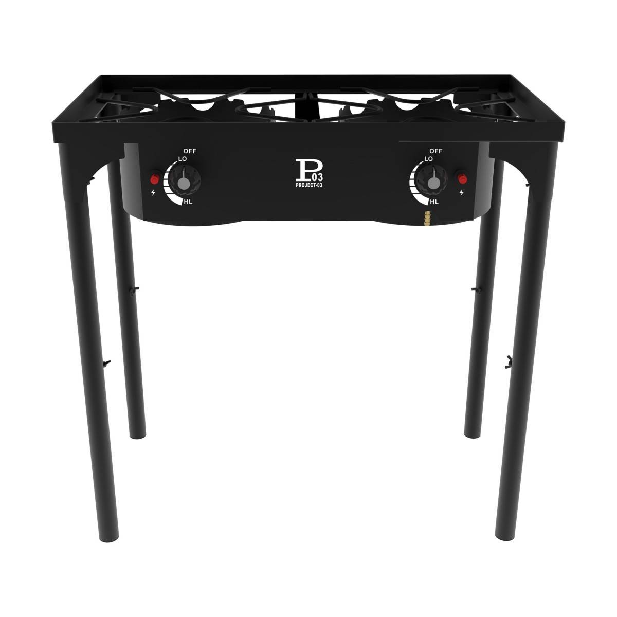 Réchaud à Gaz 2 Feux 9KW 4 pieds Bruleurs en fonte Modulable en 3 Hauteurs - Cuisine Extérieure 74.5 x 40 x H80cm Allumage Piezo - Image 1