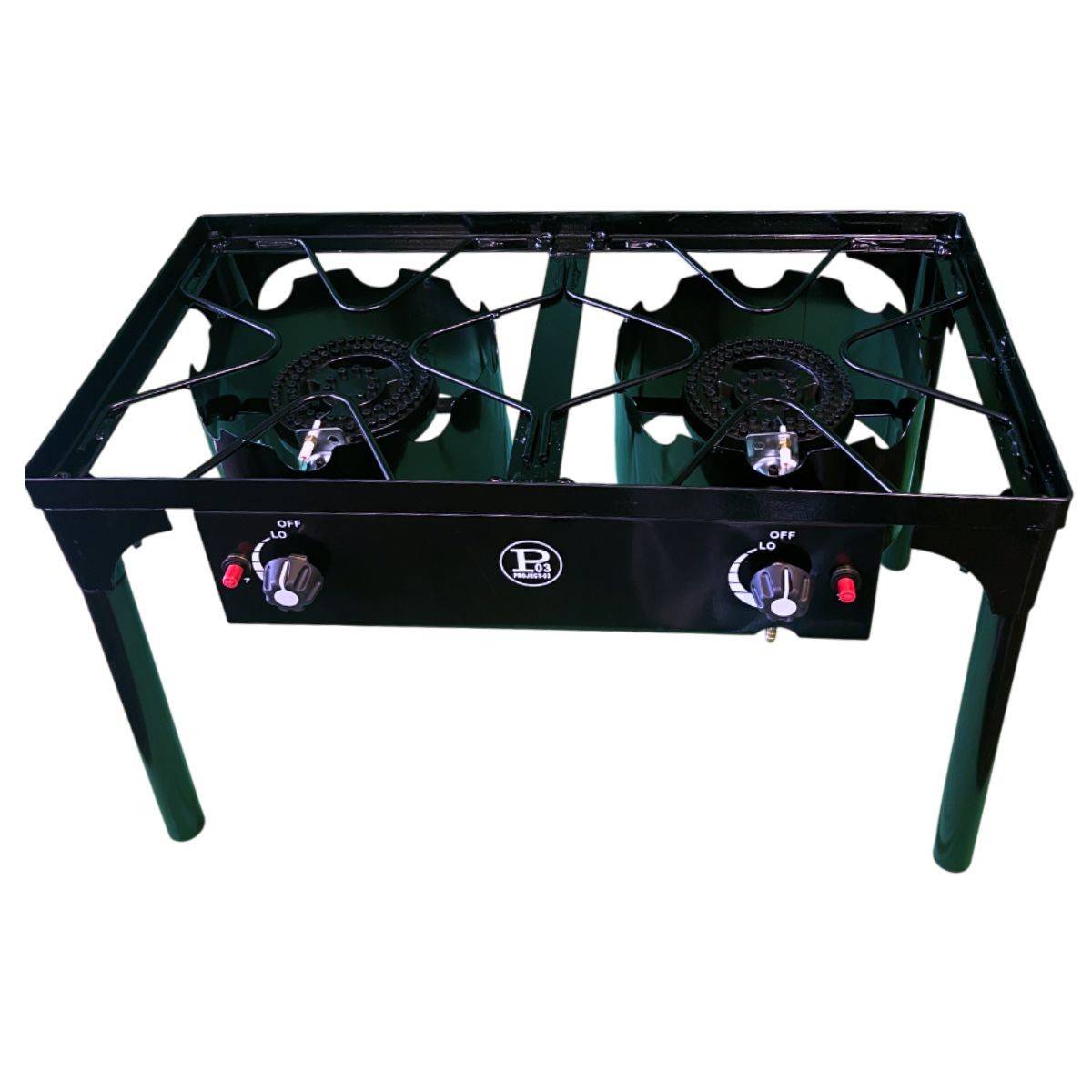 Réchaud à Gaz 2 Feux 9KW 4 pieds Bruleurs en fonte Modulable en 3 Hauteurs - Cuisine Extérieure 74.5 x 40 x H80cm Allumage Piezo - Image 3
