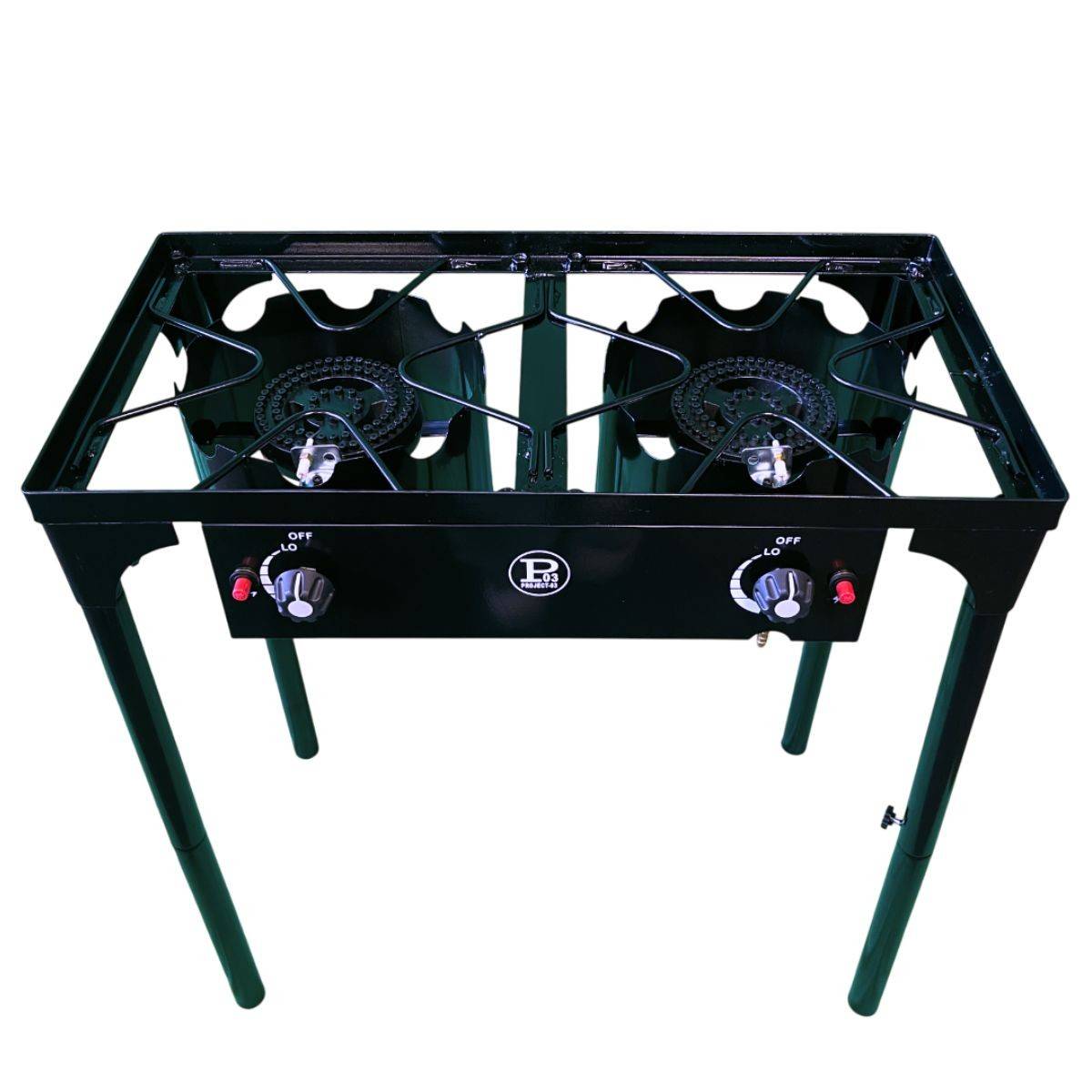 Réchaud à Gaz 2 Feux 9KW 4 pieds Bruleurs en fonte Modulable en 3 Hauteurs - Cuisine Extérieure 74.5 x 40 x H80cm Allumage Piezo - Image 7