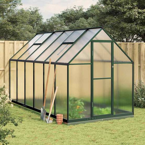 Serre de Jardin Aluminium Polycarbonate Base Incluse 334x169x202cm Vert - ComfortXL Outdoor Living - Image 1