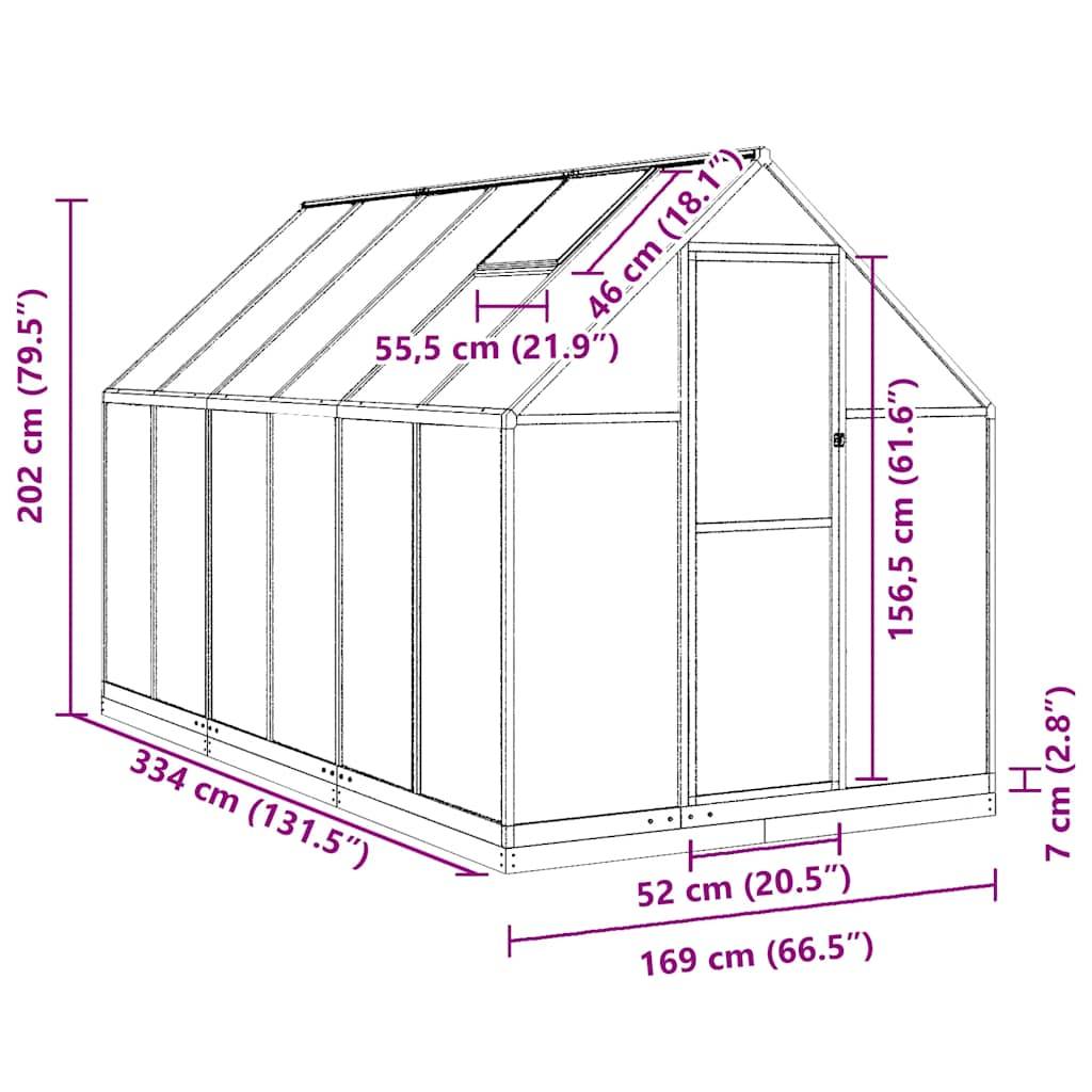 Serre de Jardin Aluminium Polycarbonate Base Incluse 334x169x202cm Vert - ComfortXL Outdoor Living - Image 10