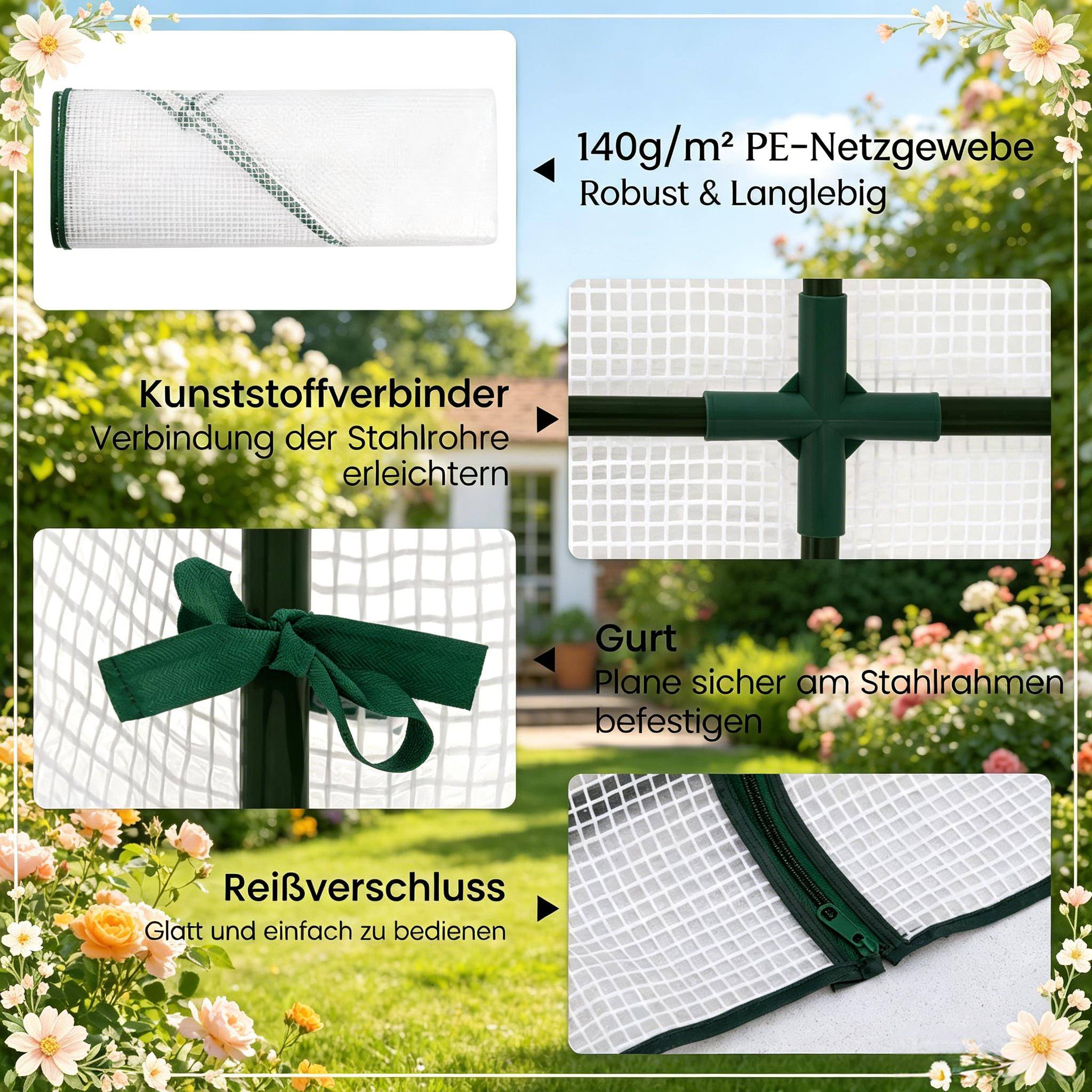Serre de jardin PE et acier pour tomates et plantes protection hivernage 143x143x195cm Blanc - ComfortXL Outdoor Living - Image 2