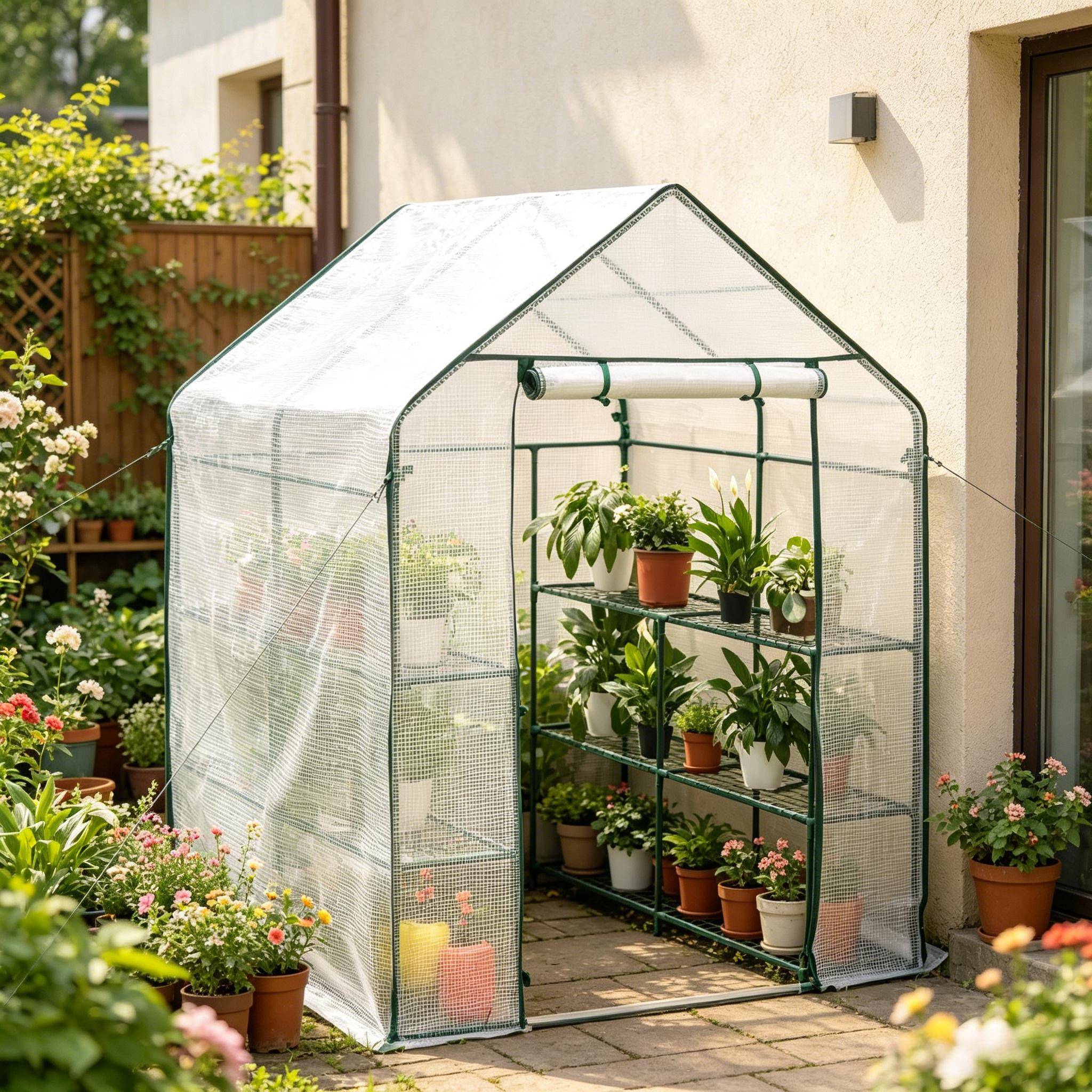 Serre de jardin PE et acier pour tomates et plantes protection hivernage 143x143x195cm Blanc - ComfortXL Outdoor Living - Image 1