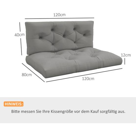 ComfortXL - Coussin palette polyester 120 x 80 cm gris clair intérieur extérieur assise épaisse avec dossier capitonné - Image 3