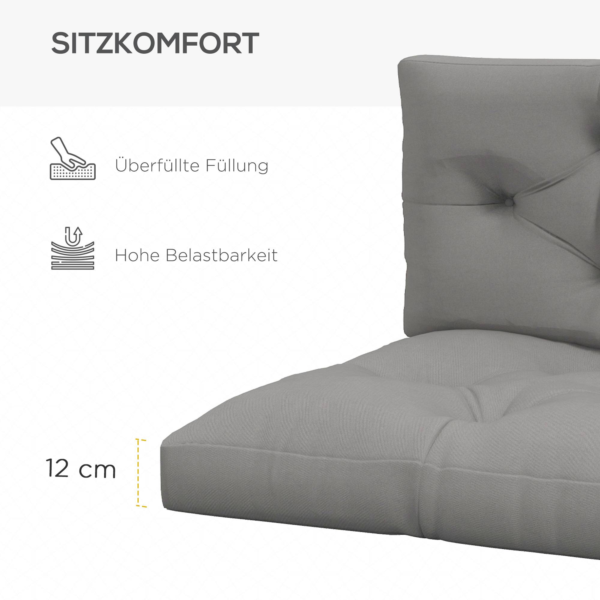 ComfortXL - Coussin palette polyester 120 x 80 cm gris clair intérieur extérieur assise épaisse avec dossier capitonné - Image 5