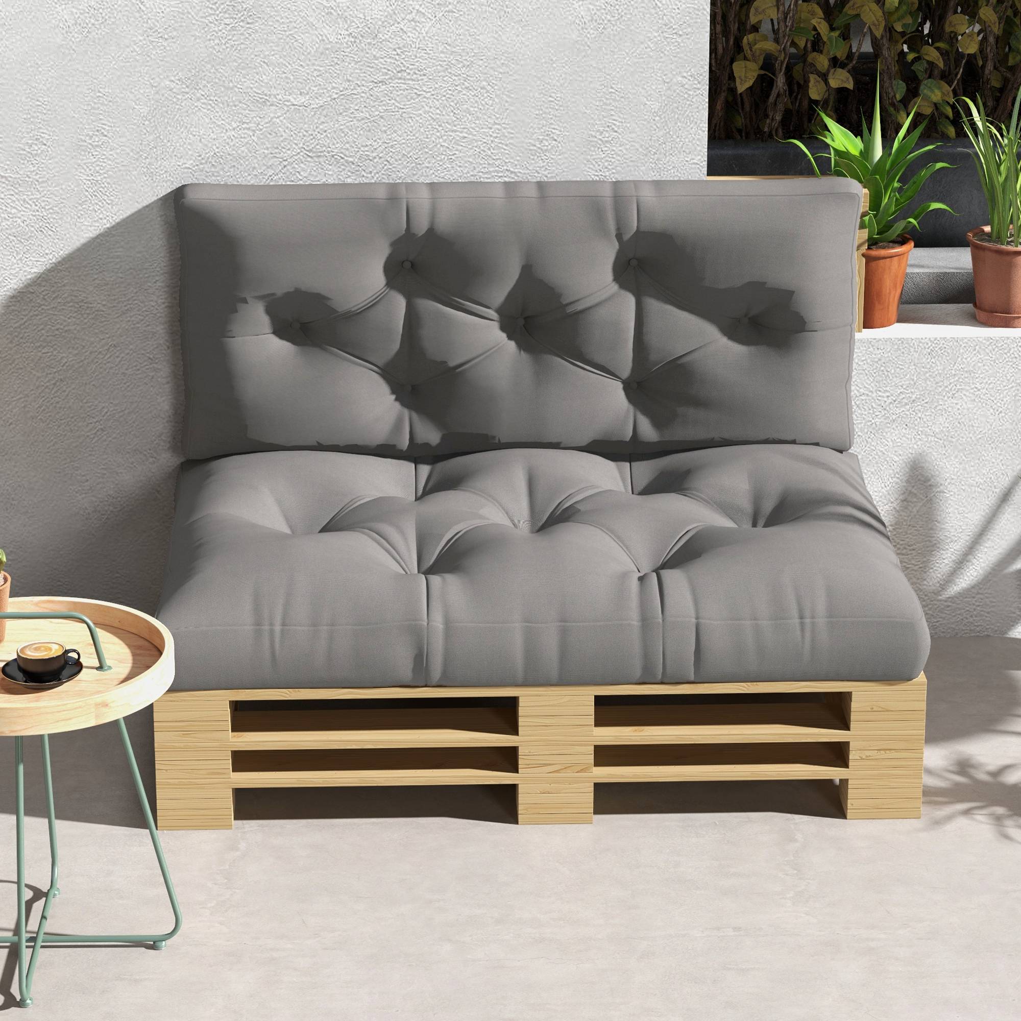 ComfortXL - Coussin palette polyester 120 x 80 cm gris clair intérieur extérieur assise épaisse avec dossier capitonné - Image 6