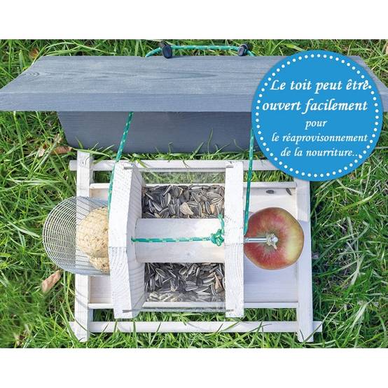 Mangeoire oiseaux extérieur à suspendre pour oiseaux sauvages pour jardin balcon Distributeur de graines 324 Cabane Gris Blanc - Image 2