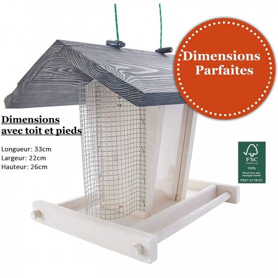 Mangeoire oiseaux extérieur à suspendre pour oiseaux sauvages pour jardin balcon Distributeur de graines 324 Cabane Gris Blanc - Image 1
