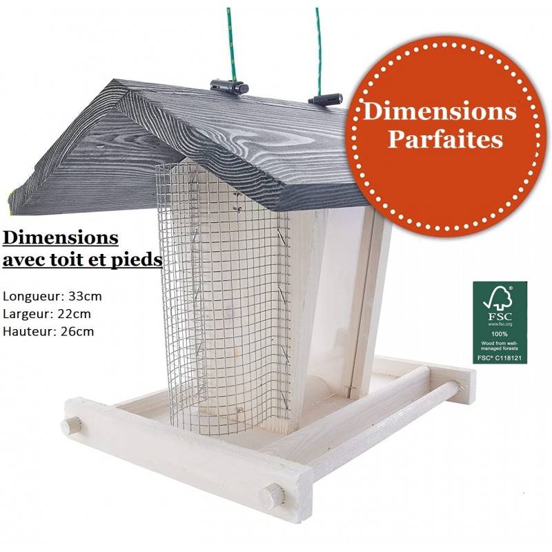 Mangeoire oiseaux extérieur à suspendre pour oiseaux sauvages pour jardin balcon Distributeur de graines 324 Cabane Gris Blanc - Image 1