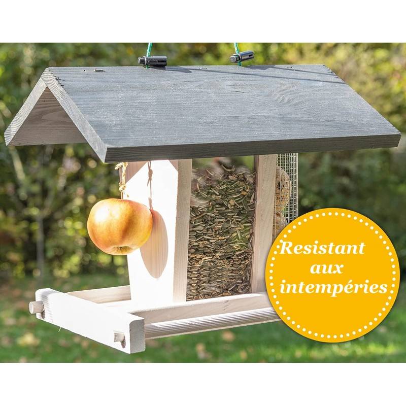 Mangeoire oiseaux extérieur à suspendre pour oiseaux sauvages pour jardin balcon Distributeur de graines 324 Cabane Gris Blanc - Image 4