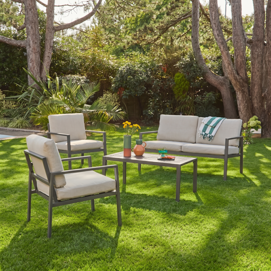 sweeek - Salon de jardin aluminium 4 places kaki - Onara | sweeek
