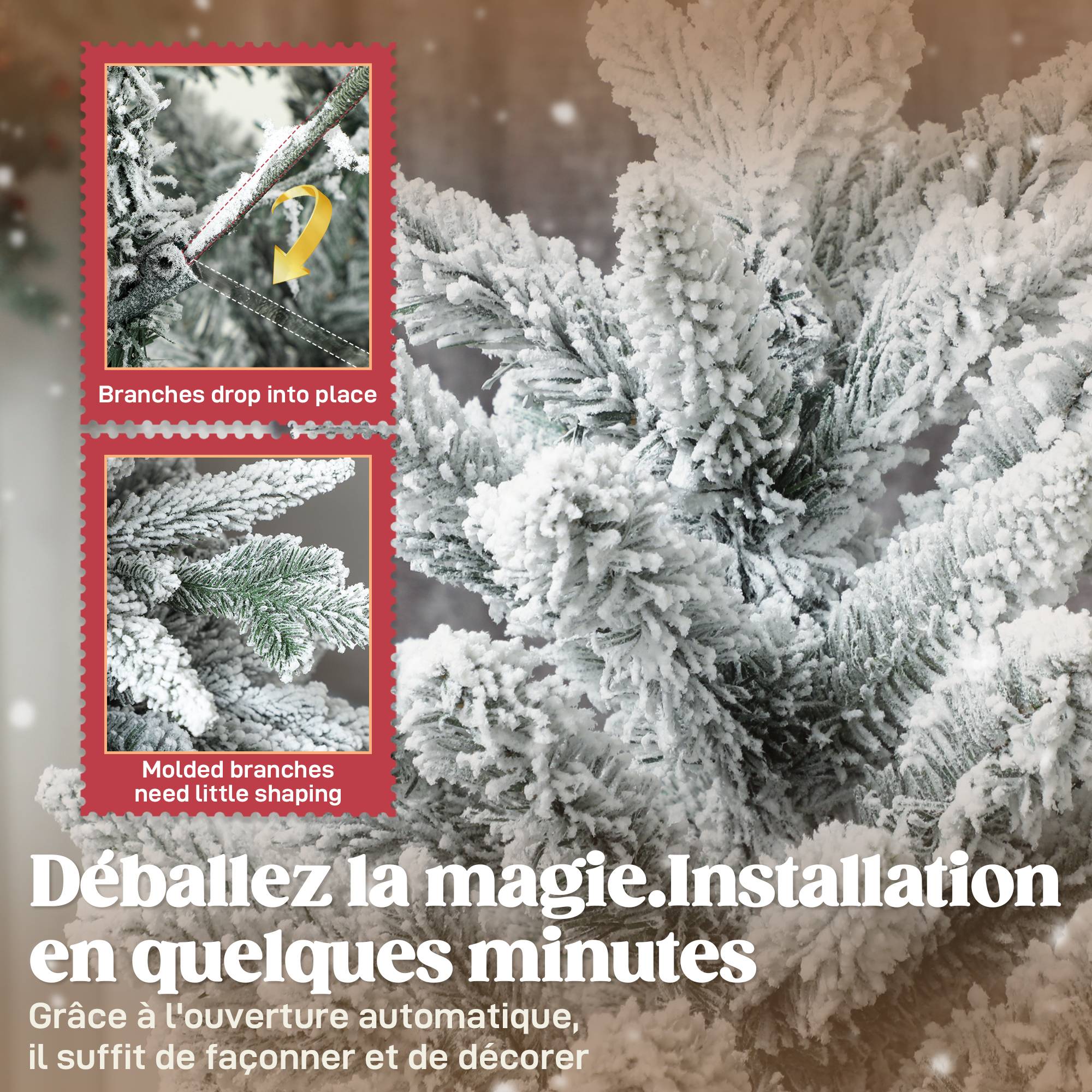 Sapin de Noël artificiel floqué de neige 150 cm, arbre de Noël avec 768 branche, support en métal pliable, vert - Image 8