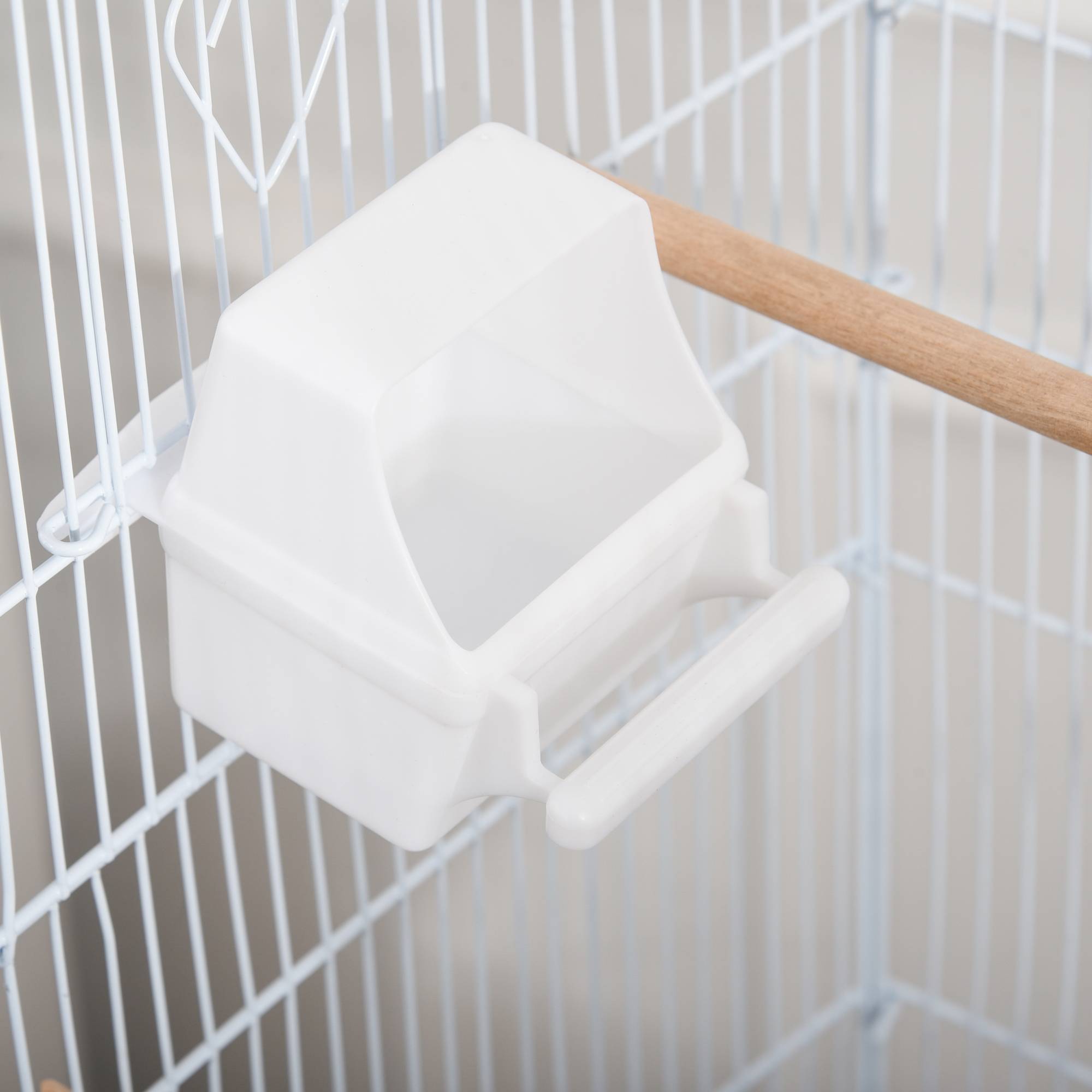 Cage à oiseaux avec support, cage en métal à roulettes, plateau et étagère amovibles, 46,5 x 36 x 157 cm, blanche - Image 9