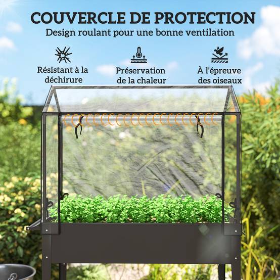 Carré potager sur pieds Métal pour balcon Serre avec bâche et roulettes 100x152cm - ComfortXL Outdoor Living - Image 6