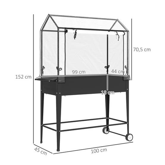 Carré potager sur pieds Métal pour balcon Serre avec bâche et roulettes 100x152cm - ComfortXL Outdoor Living - Image 5
