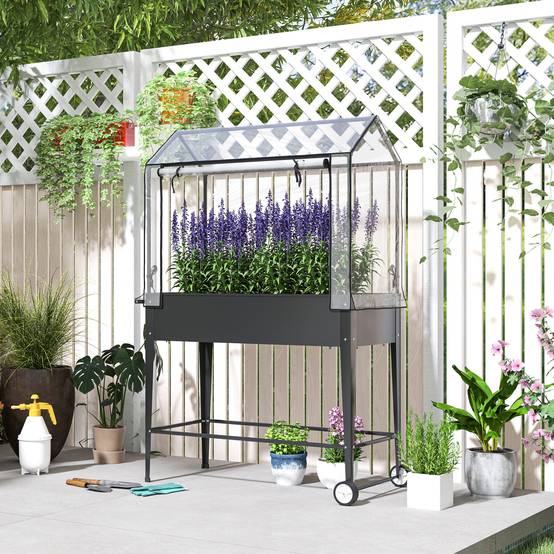 Carré potager sur pieds Métal pour balcon Serre avec bâche et roulettes 100x152cm - ComfortXL Outdoor Living - Image 3
