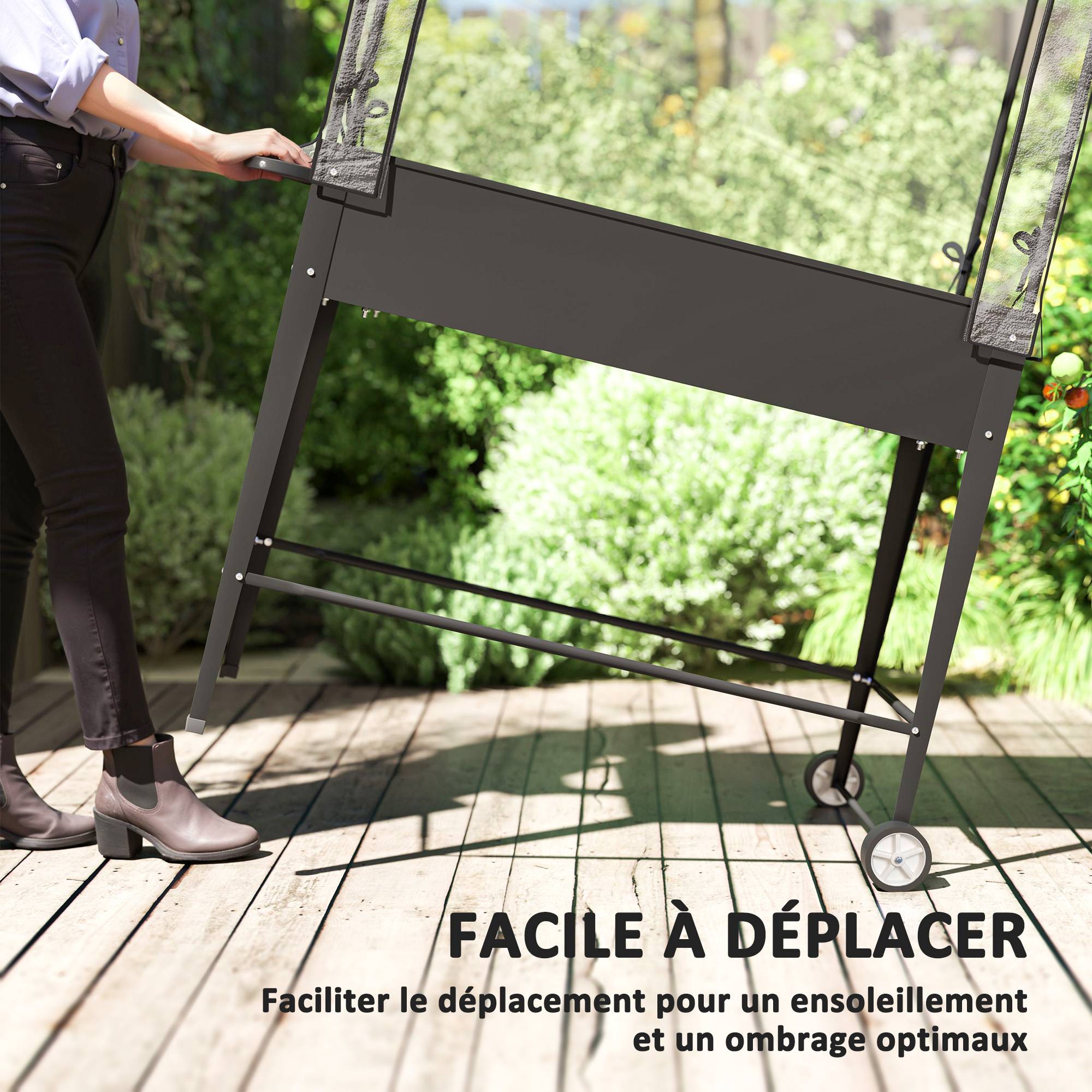 Carré potager sur pieds Métal pour balcon Serre avec bâche et roulettes 100x152cm - ComfortXL Outdoor Living - Image 7
