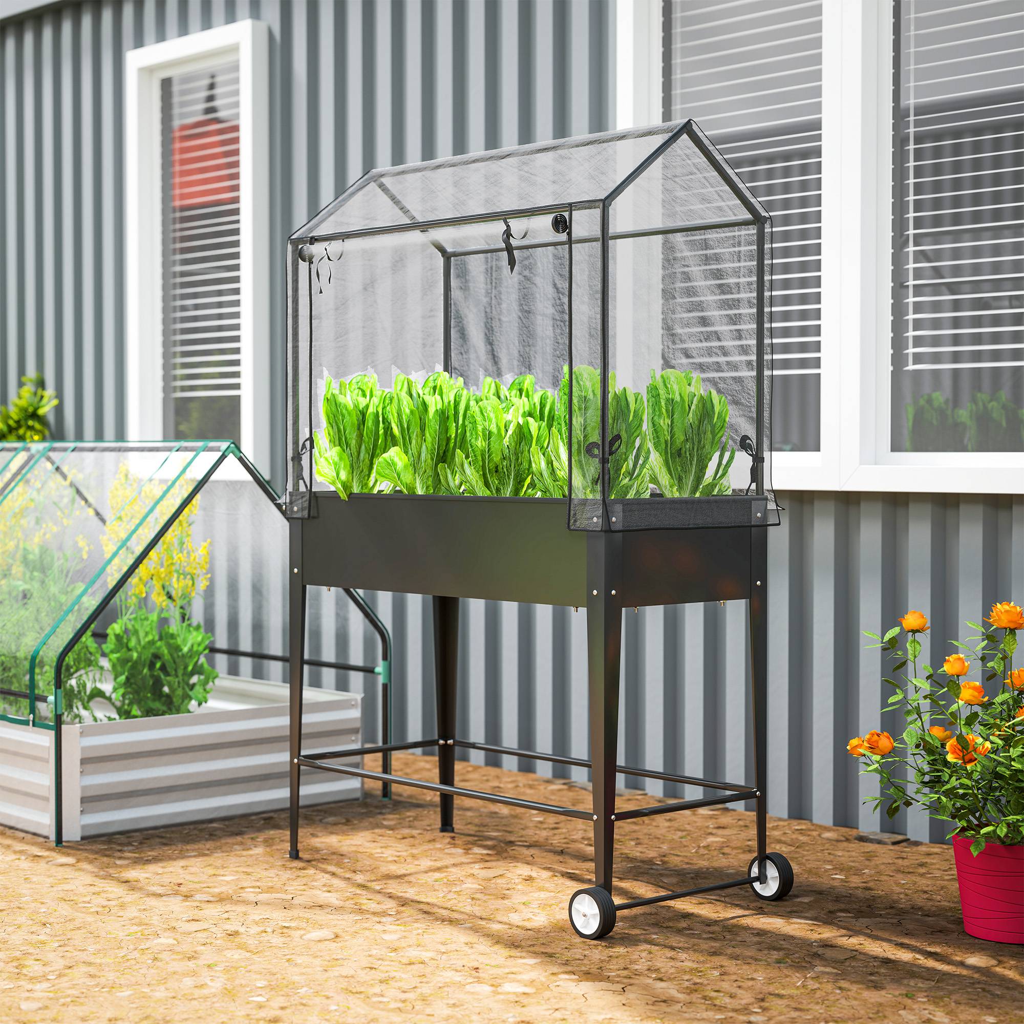 Carré potager sur pieds Métal pour balcon Serre avec bâche et roulettes 100x152cm - ComfortXL Outdoor Living - Image 10