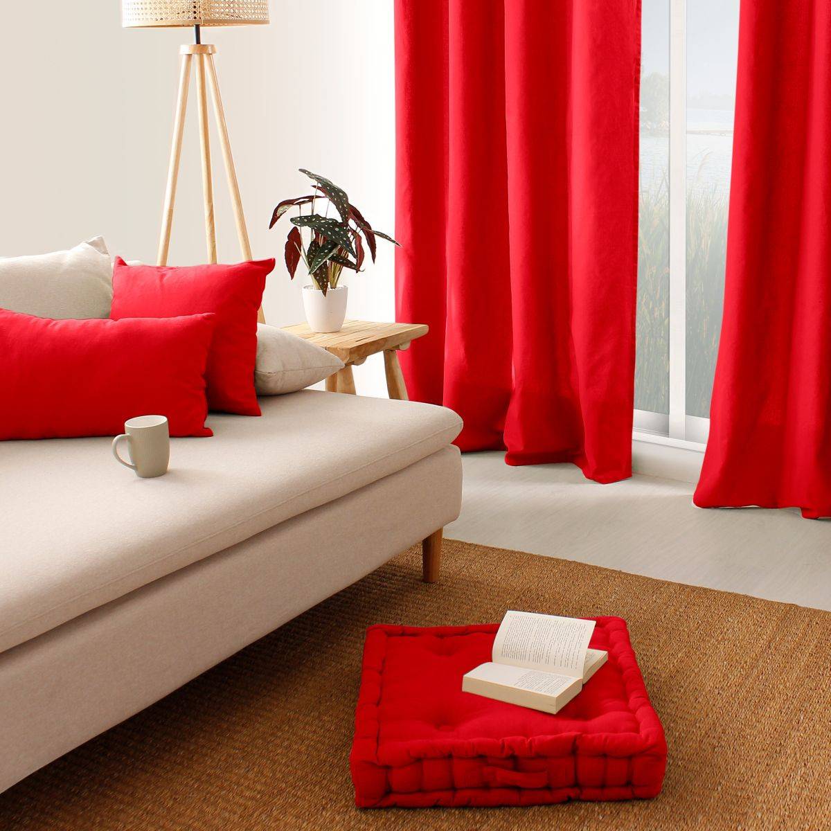 Enjoy Home - Coussin de Sol Uni "Panama" 50x50cm Rouge - Image 3