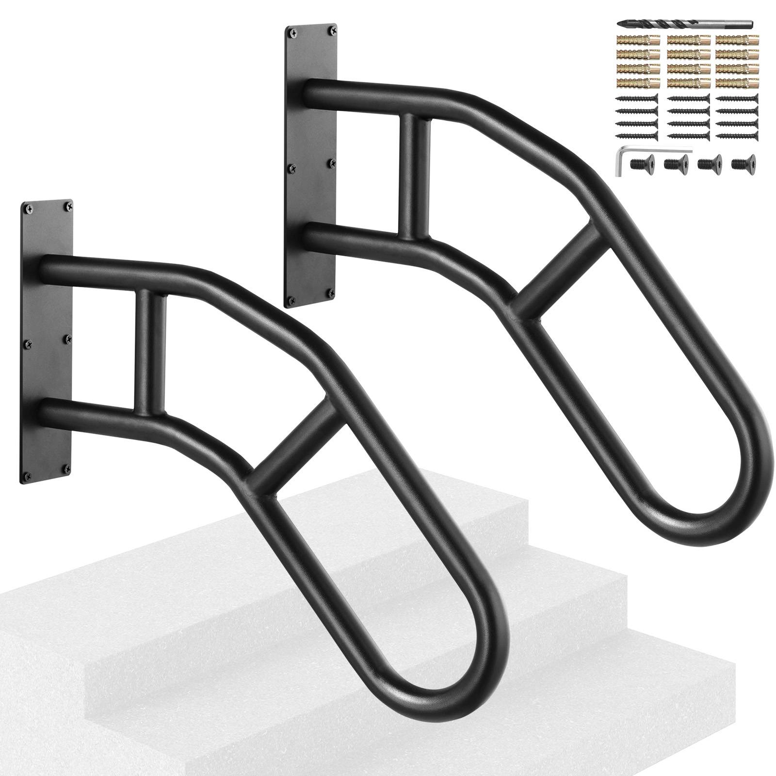 VEVOR Rampes escalier extérieur, 29 po, sécurité murale, 2 pièces, noir mat. - Image 1